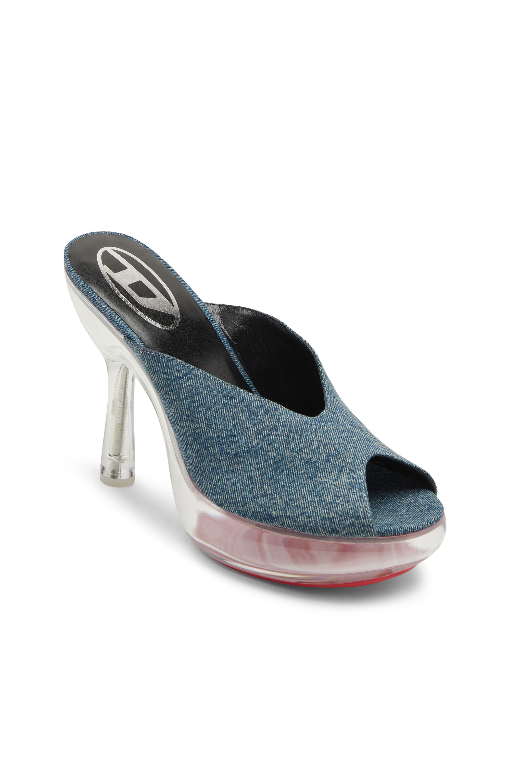 Diesel - D-LAKE PLATFORM SDL, Woman's D-Lake-Platform mules in denim and plexiglass in Blue - 6