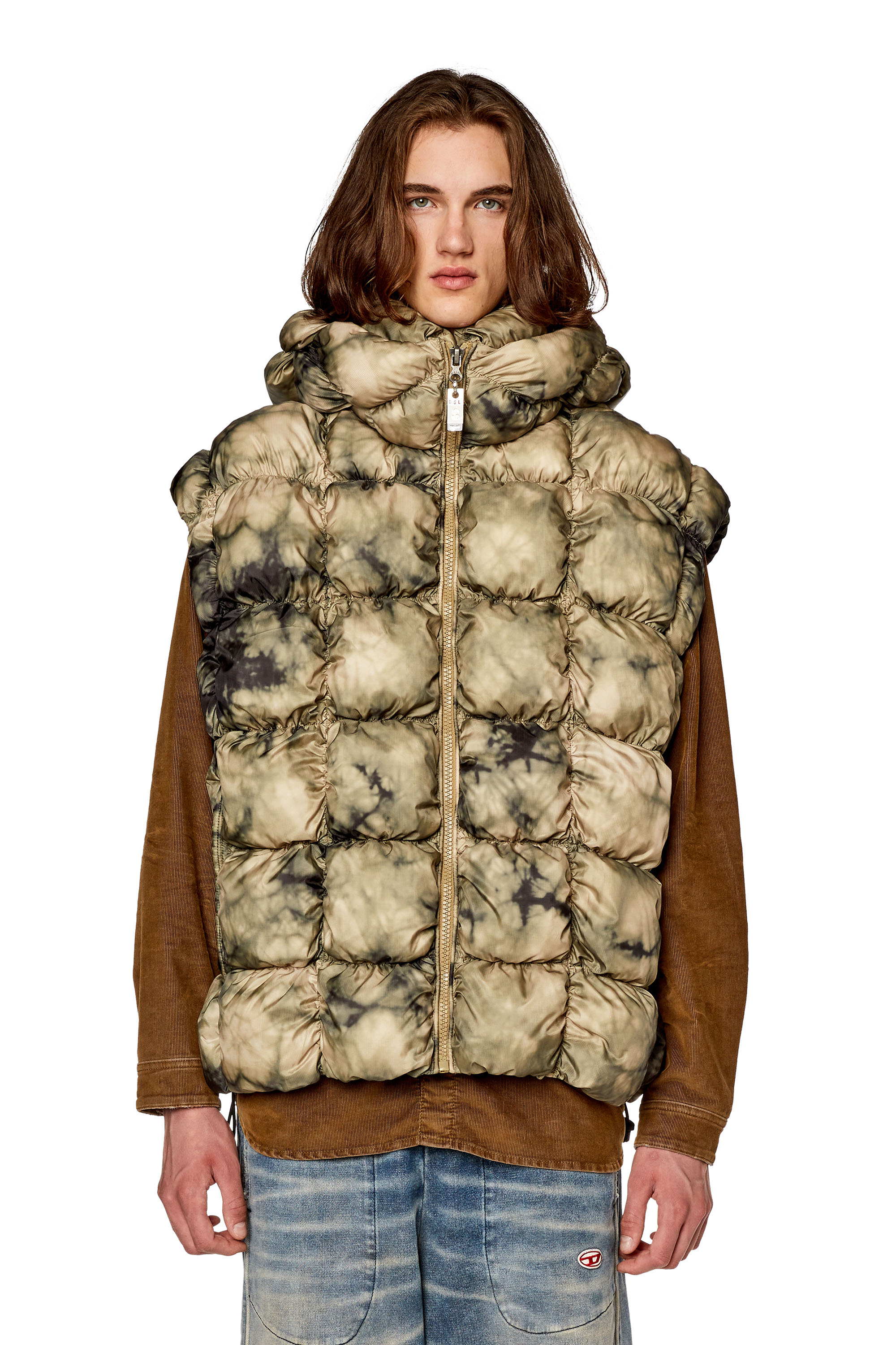Diesel - W-RALLE-SL, Man's Padded vest jacket with hood in Beige - 5