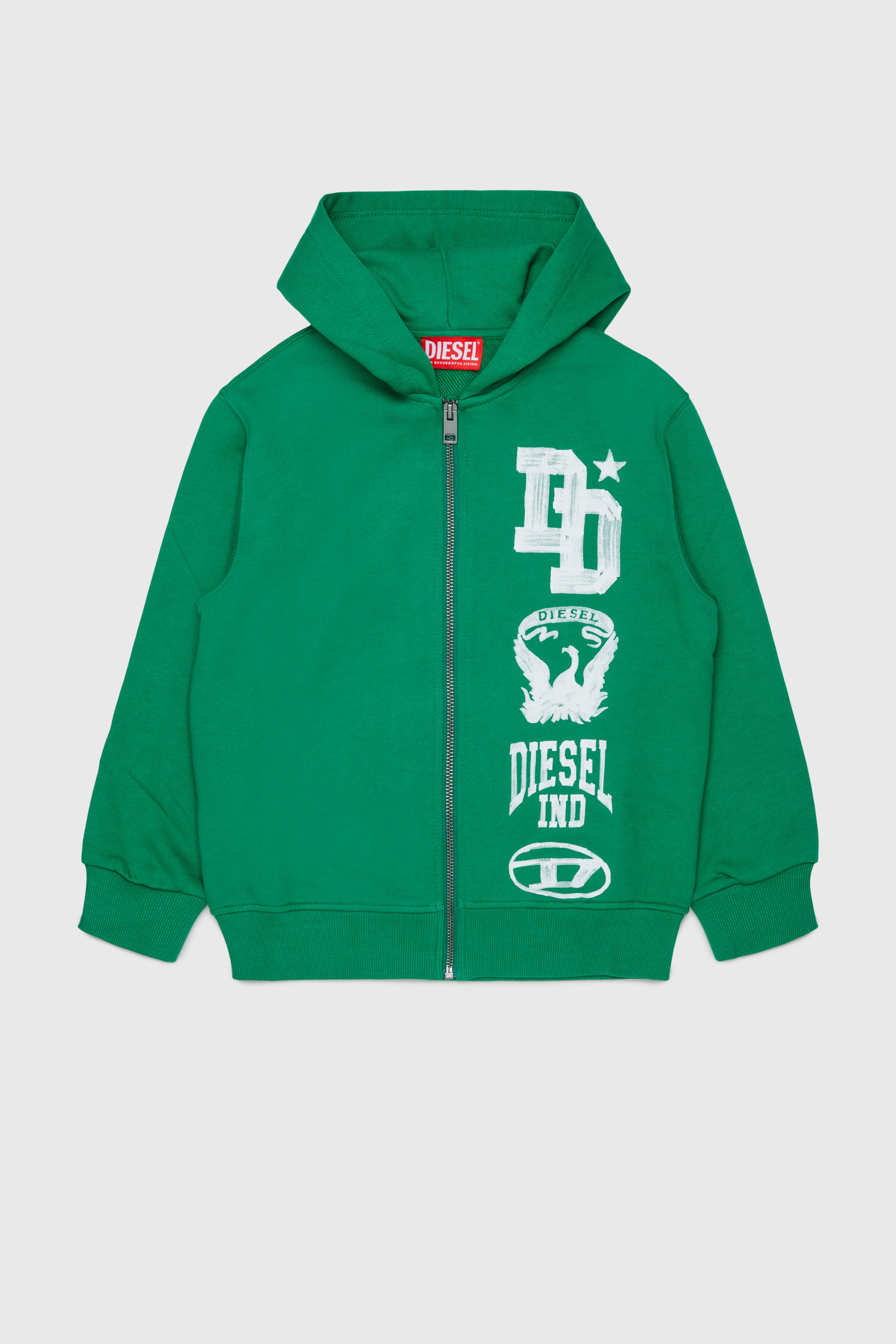 Zip-up hoodie with paint-effect logo prints