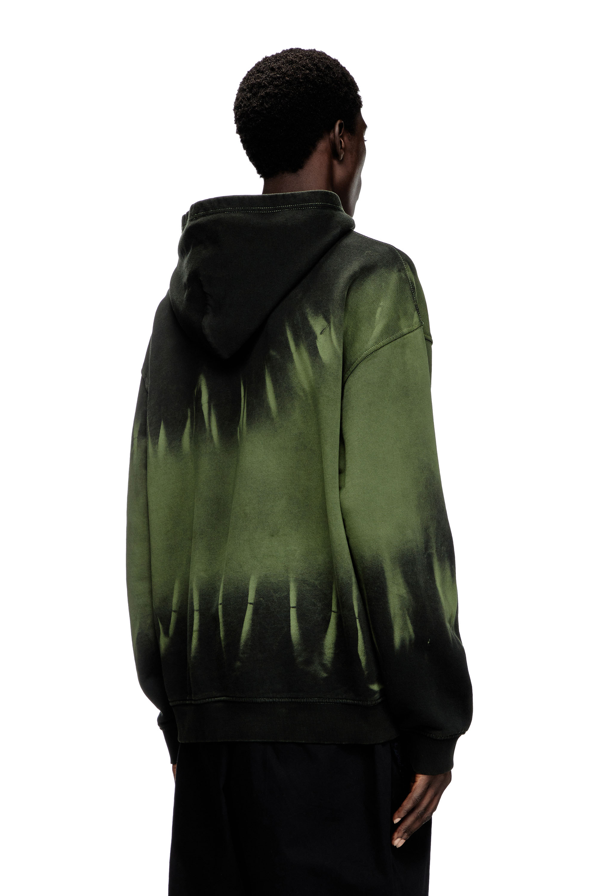 Diesel - S-BOXT-HOOD-R2, Man's Tie-dyed hoodie with logo print in Black/Green - 4