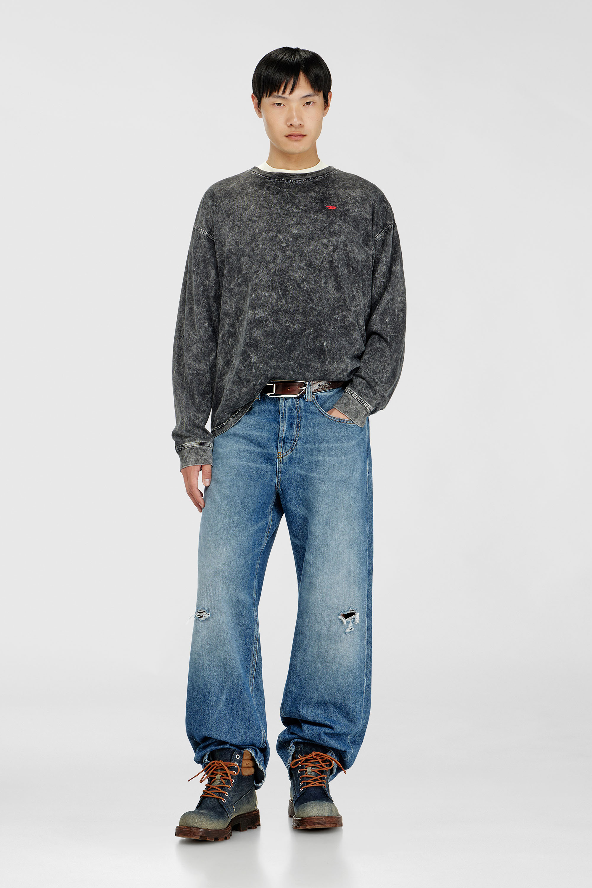 Long sleeve top with treated effect