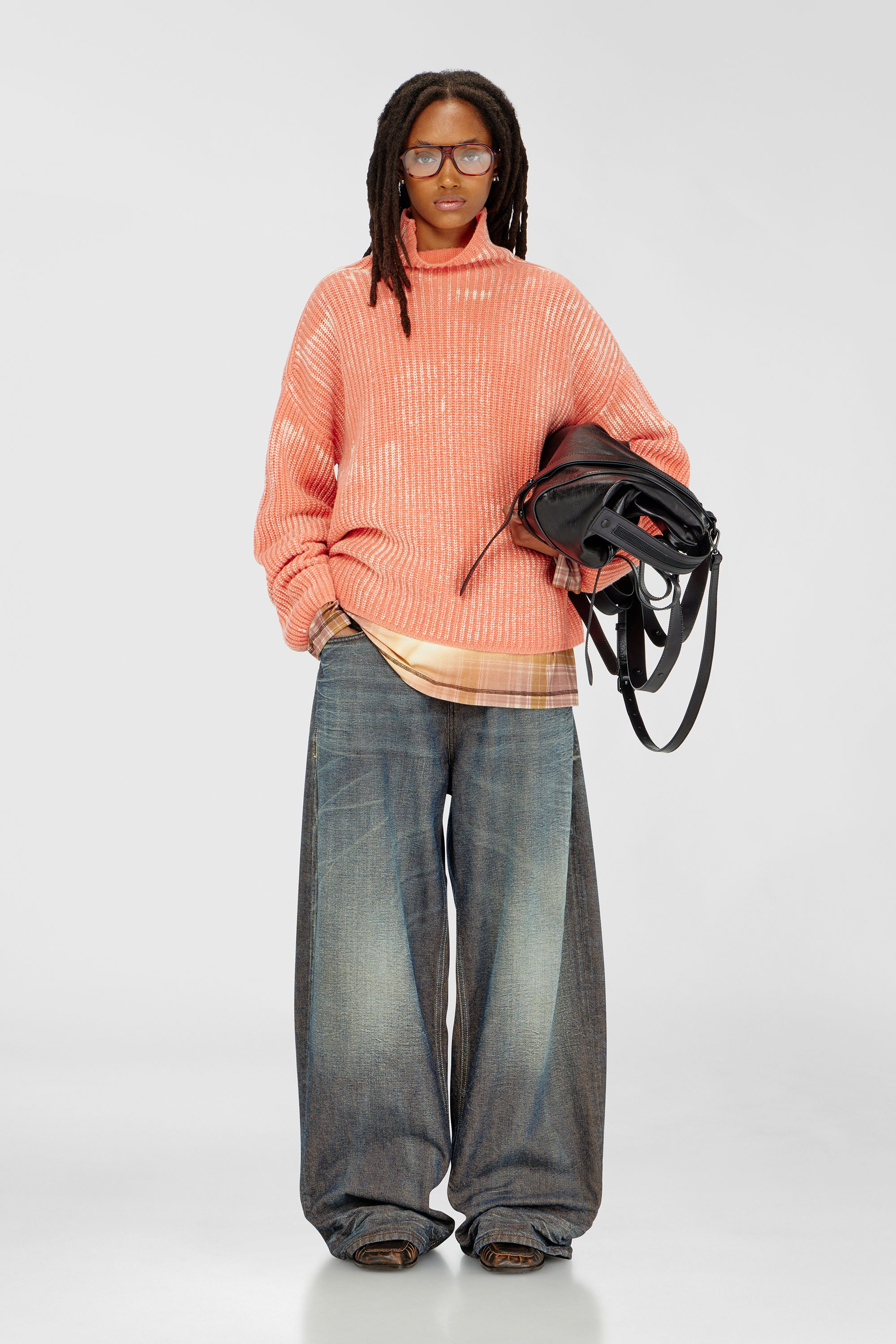 Funnel-neck jumper in ribbed wool blend