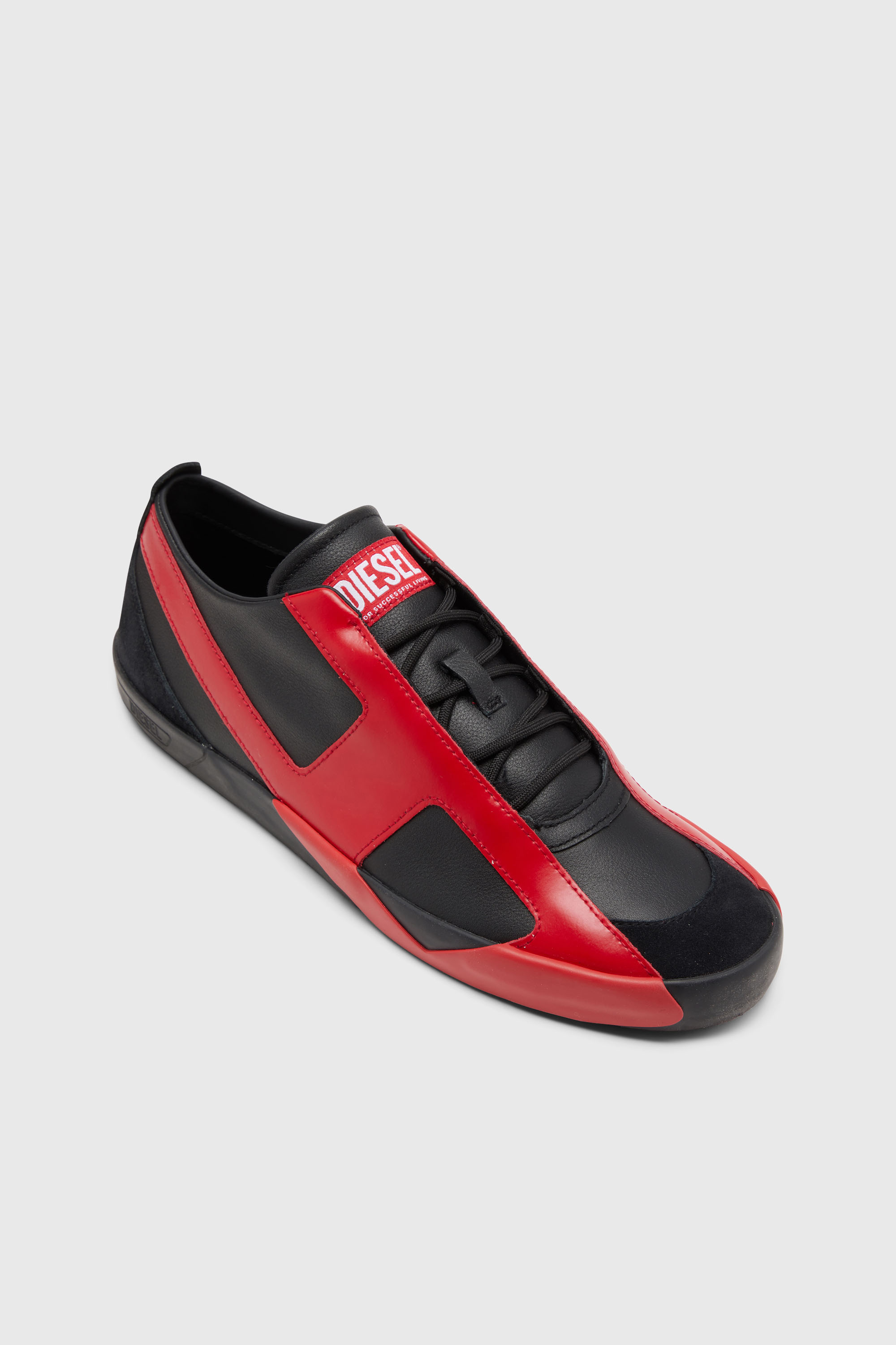 Diesel - S-SLANTE-D LOW, Man's S-Slante-D-Sneakers in suede and leather with D logo in Black/Red - 6