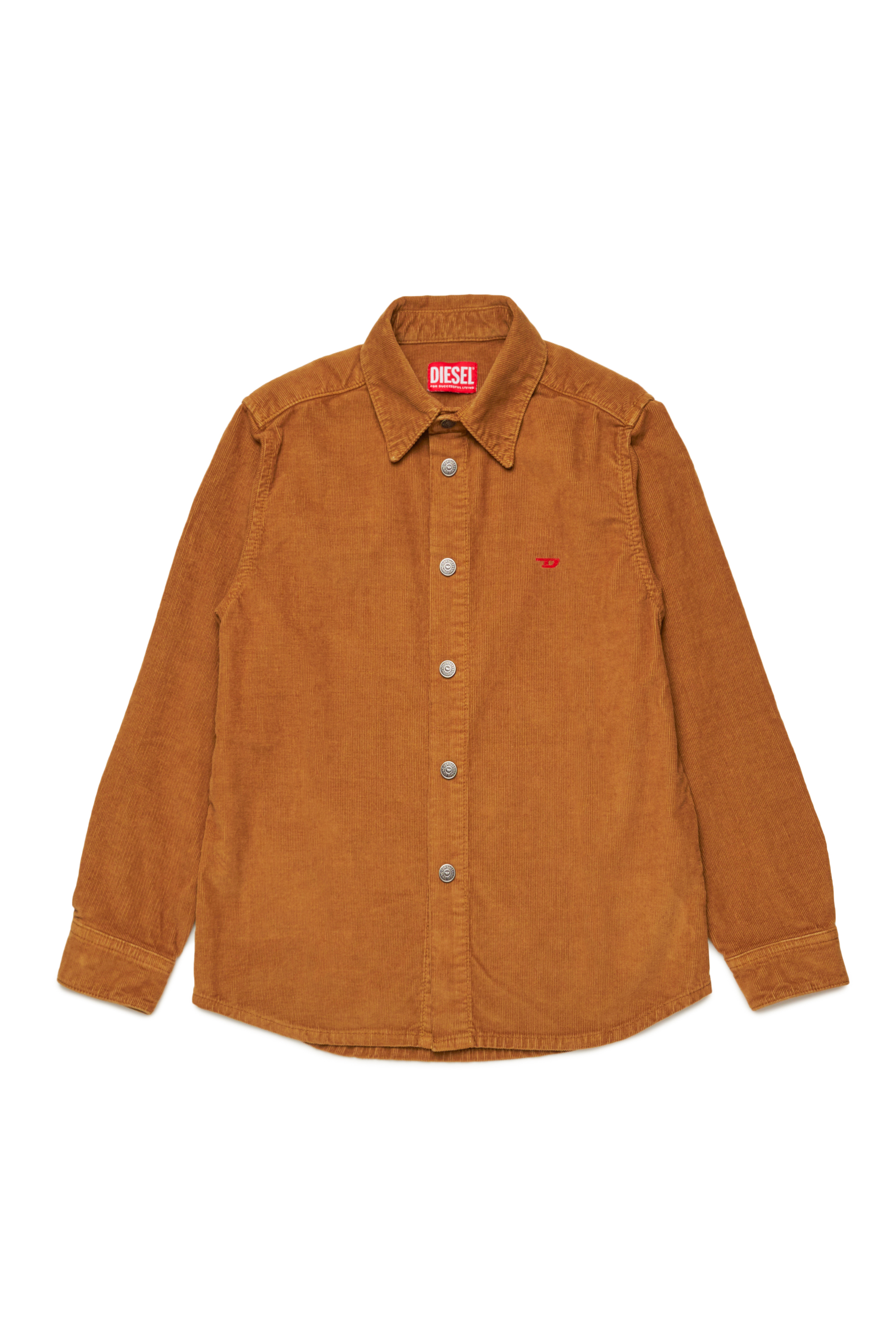 Diesel - CSIMPLY-OVER, Man Corduroy shirt with small D logo in Brown - Image 1