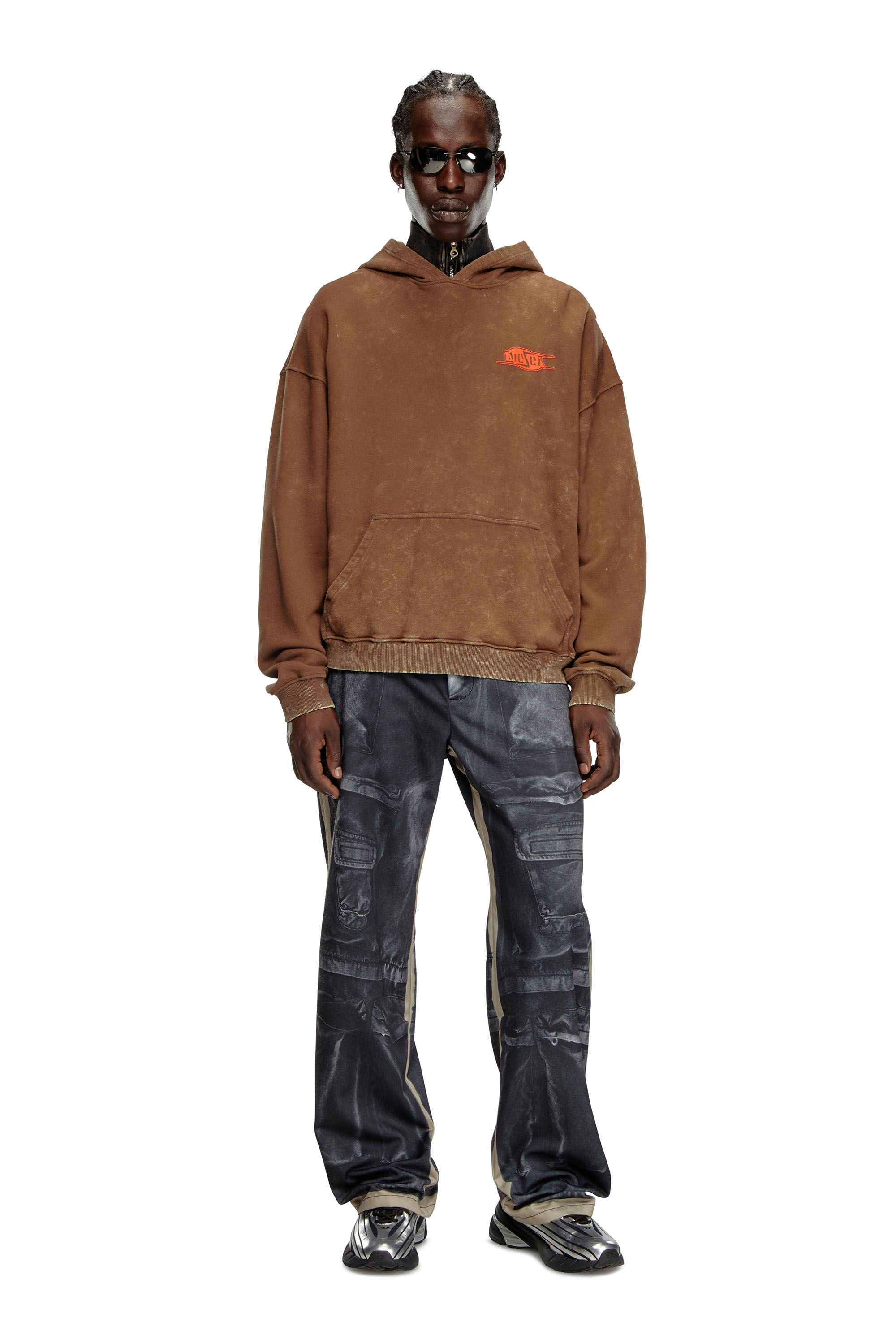 Diesel - S-BOXT-HOOD-Q5, Man's Marbled hoodie with puff-print logo in Brown - 2