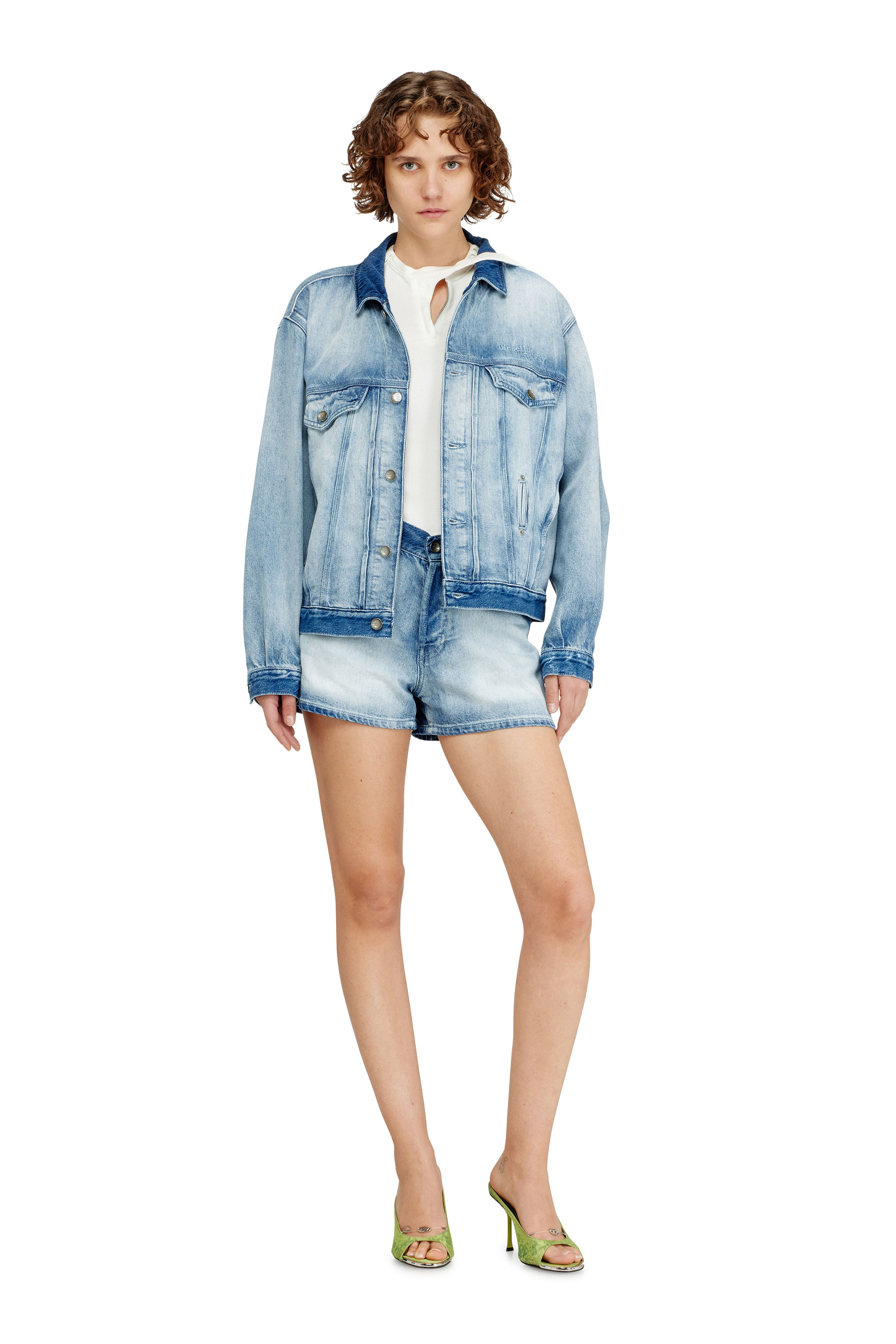 Diesel - D-DENVER-FSI1, Unisex's Trucker jacket in medium-light skeleton denim in Light Blue - 4