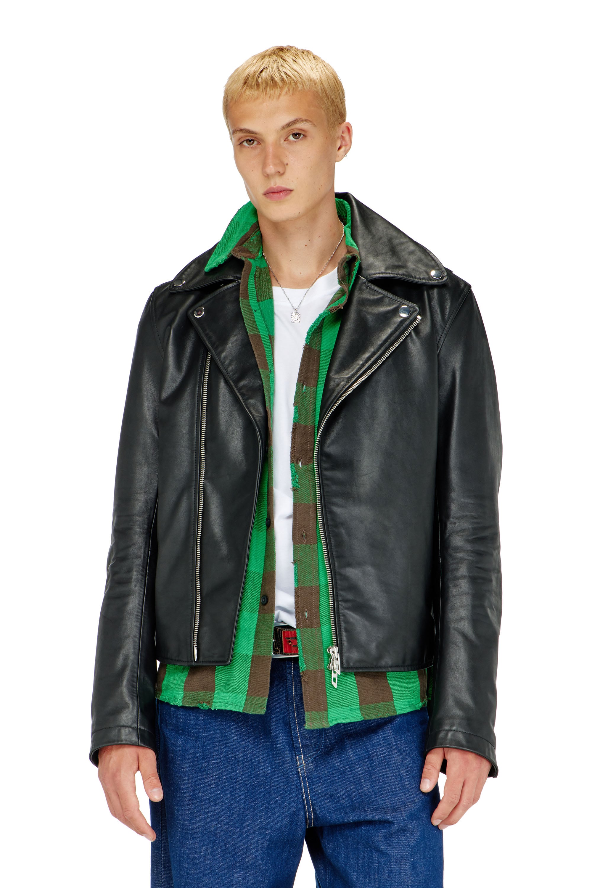 Diesel - L-EO-WRD, Man's Biker jacket in waxed leather in Black - 1