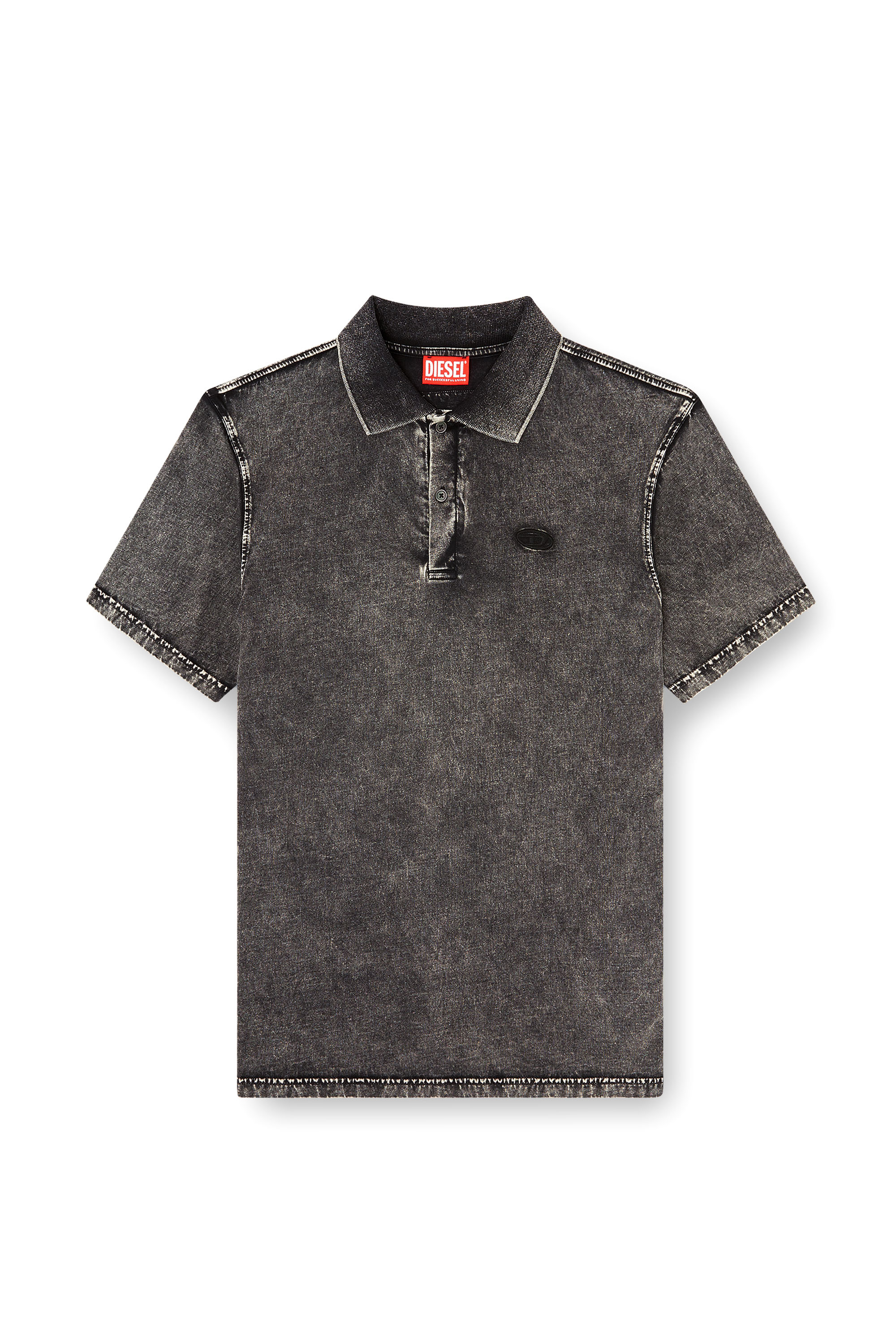 Diesel - T-REJUST-NC-DEN, Man's Polo shirt in denim-effect jersey in Dark grey - 2