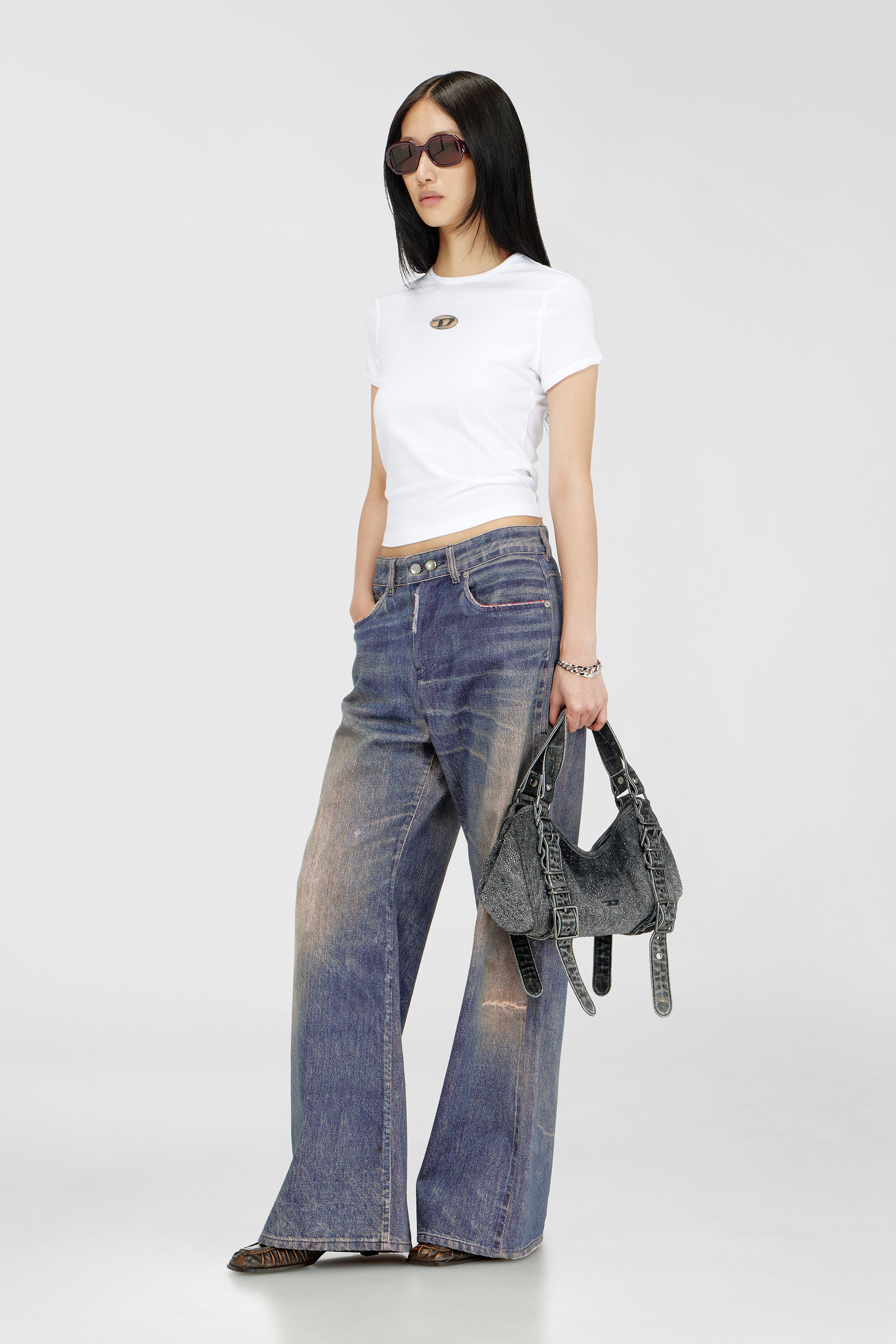 Diesel - D-ONE TOPHANDLE S, Woman's D-One-Small top-handle bag in crystal solarised denim in Black - 2
