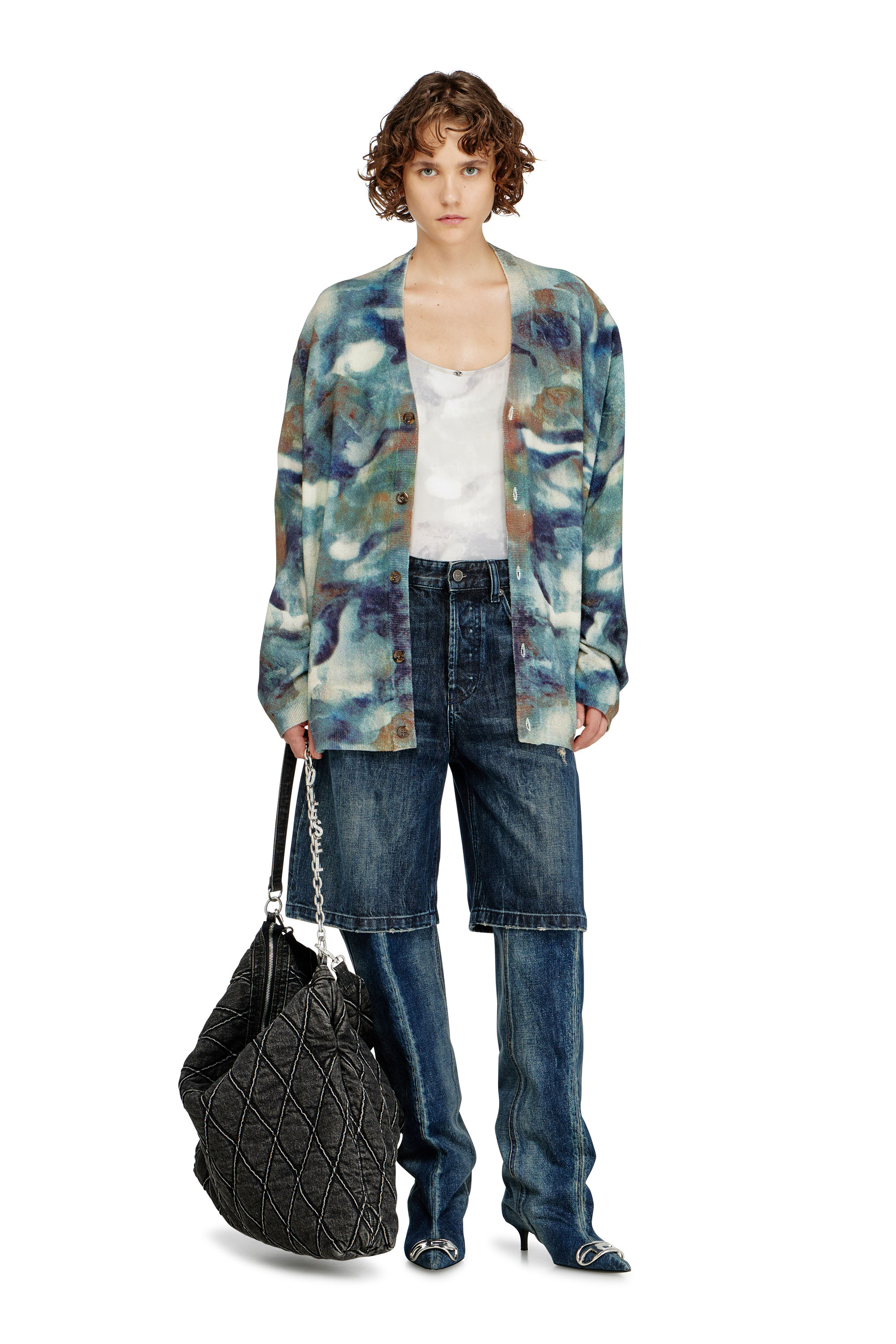 Diesel - ELLA-UTLT, Woman's Ribbed thong swimsuit with camo print in White - 5