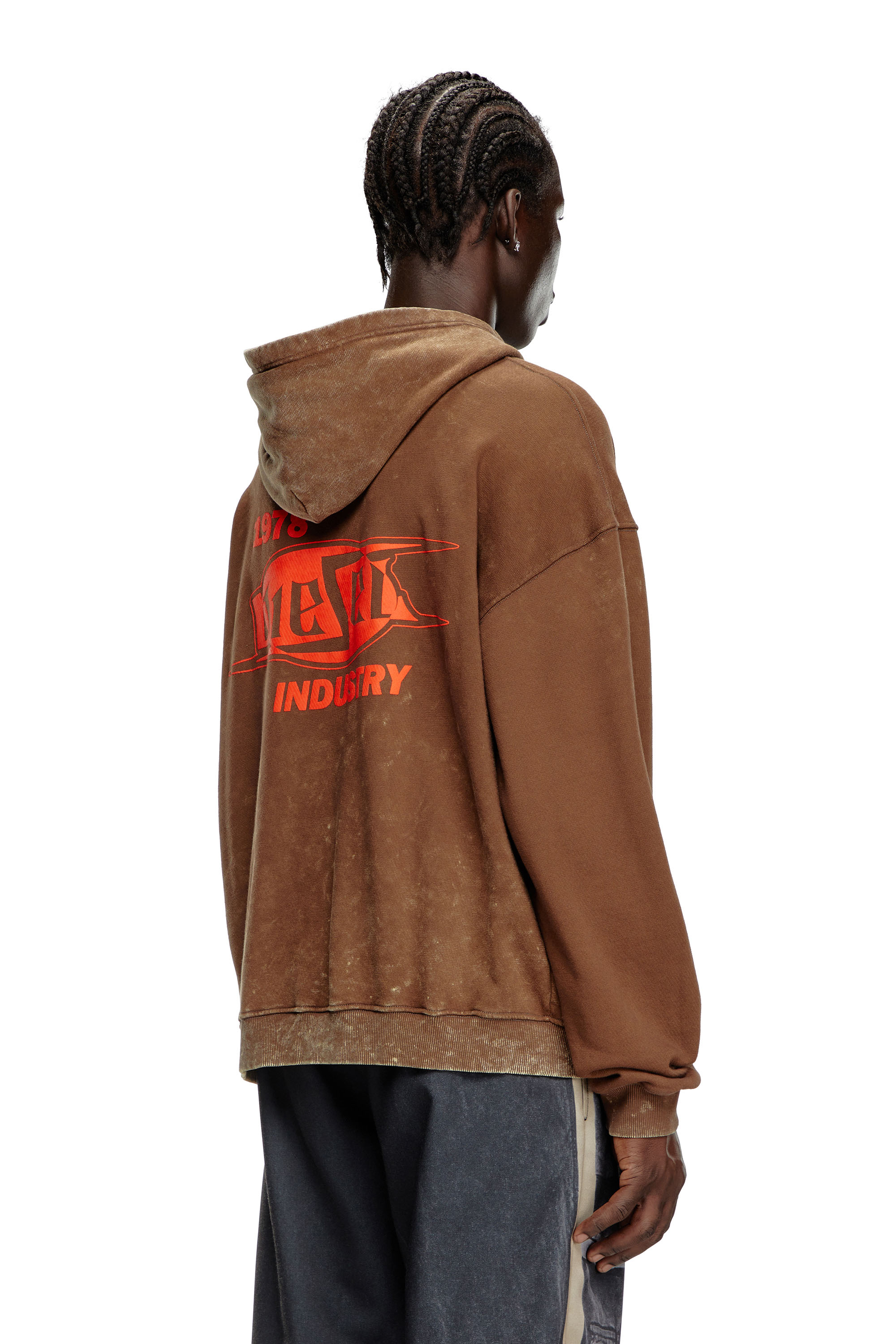 Diesel - S-BOXT-HOOD-Q5, Man's Marbled hoodie with puff-print logo in Brown - 4