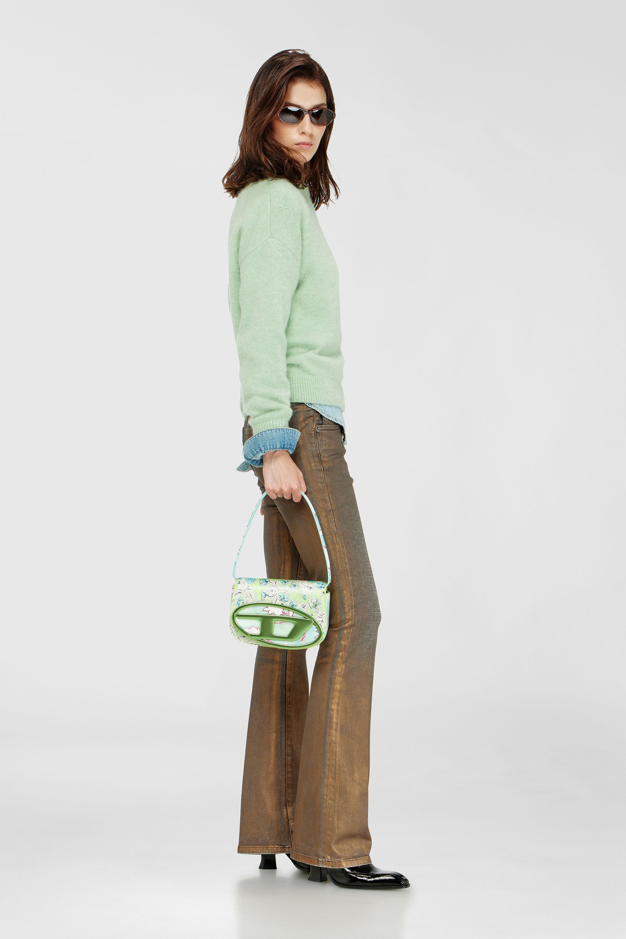 Diesel - 1DR, Woman's 1DR-Iconic shoulder bag with floral print in Green - 2