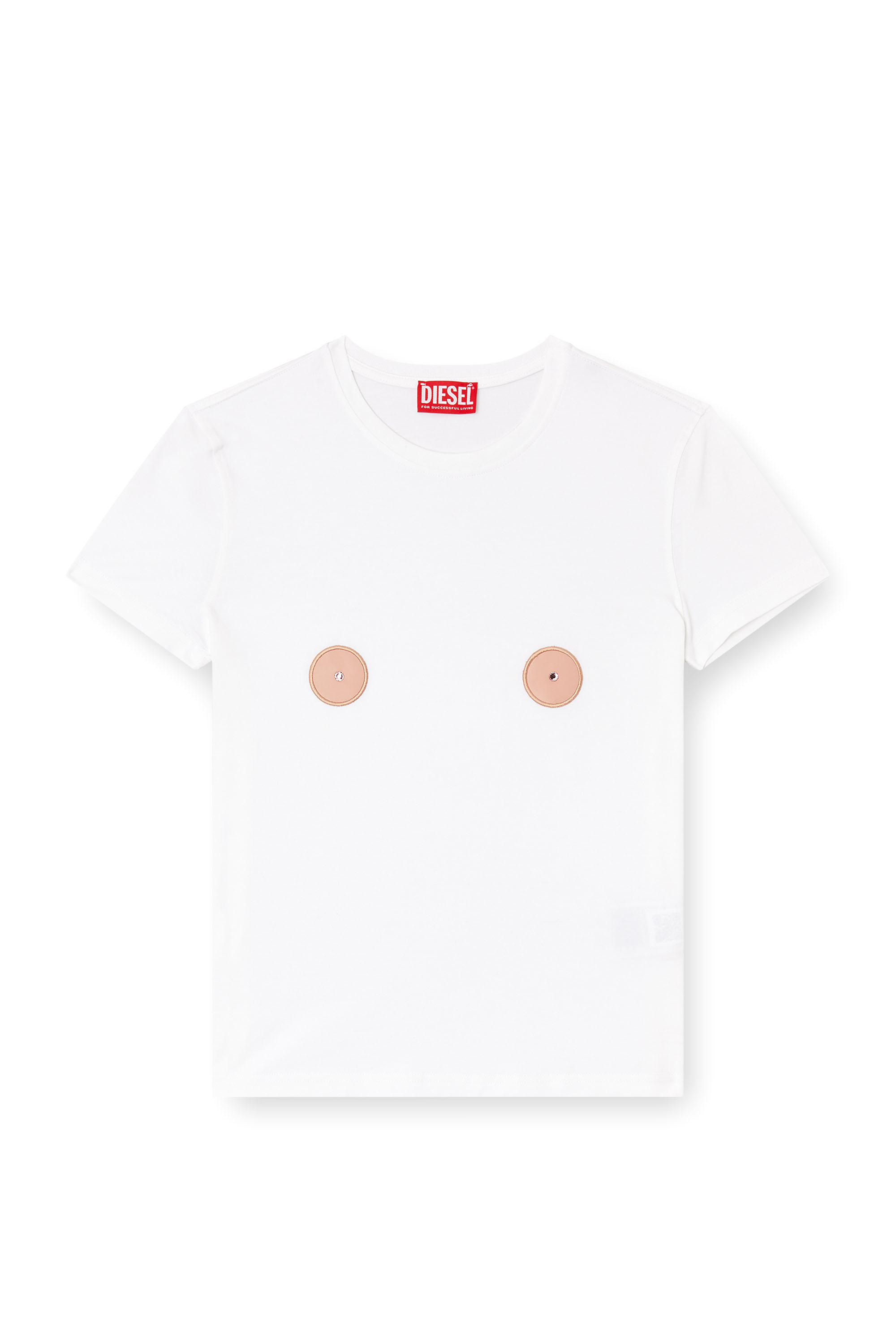 Diesel - T-SLAX-Q1, Woman's T-shirt with nipple-effect patches in White - 3