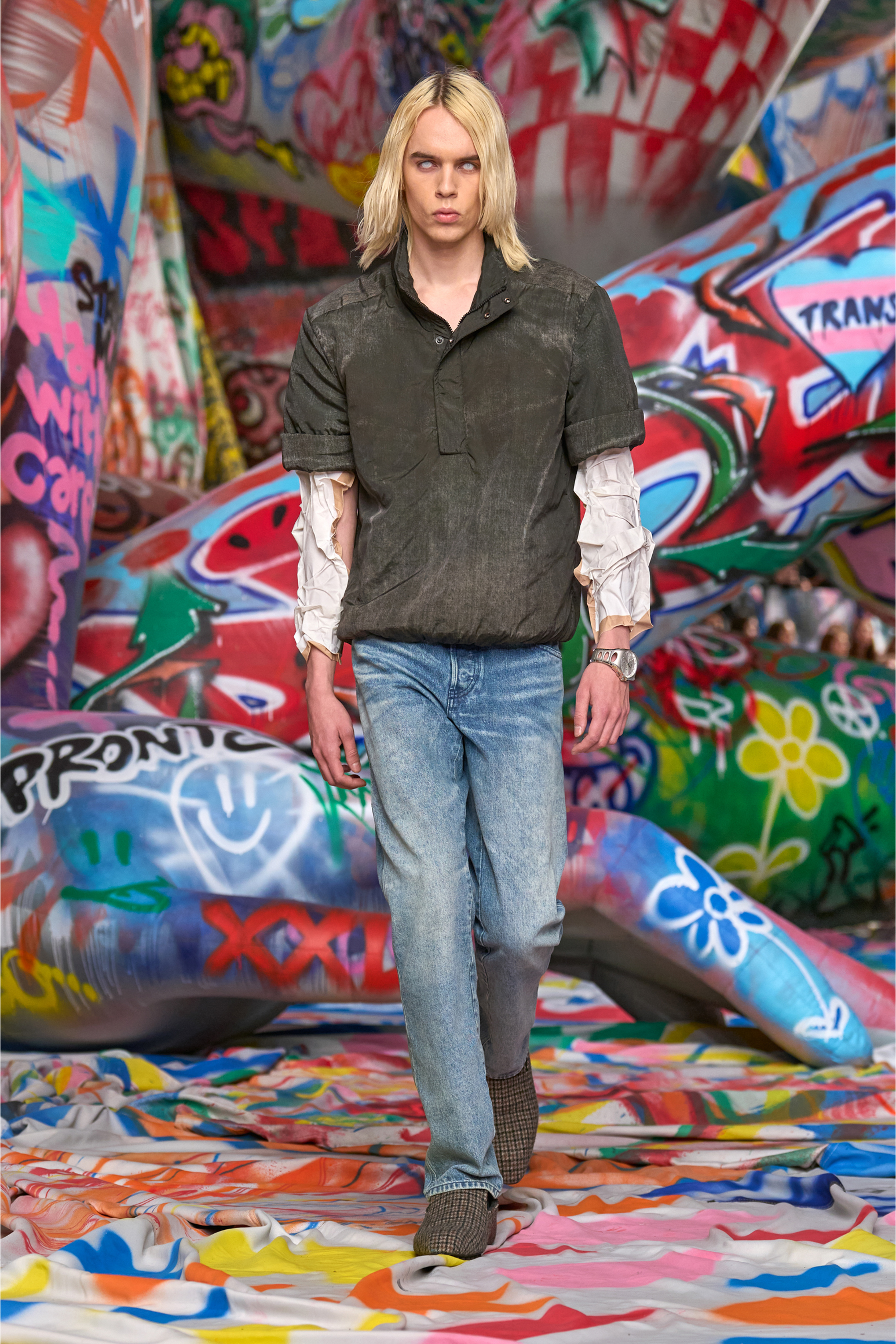 Diesel - J-VALOIS, Man's Short-sleeve jacket in denim-effect nylon in Black - 3