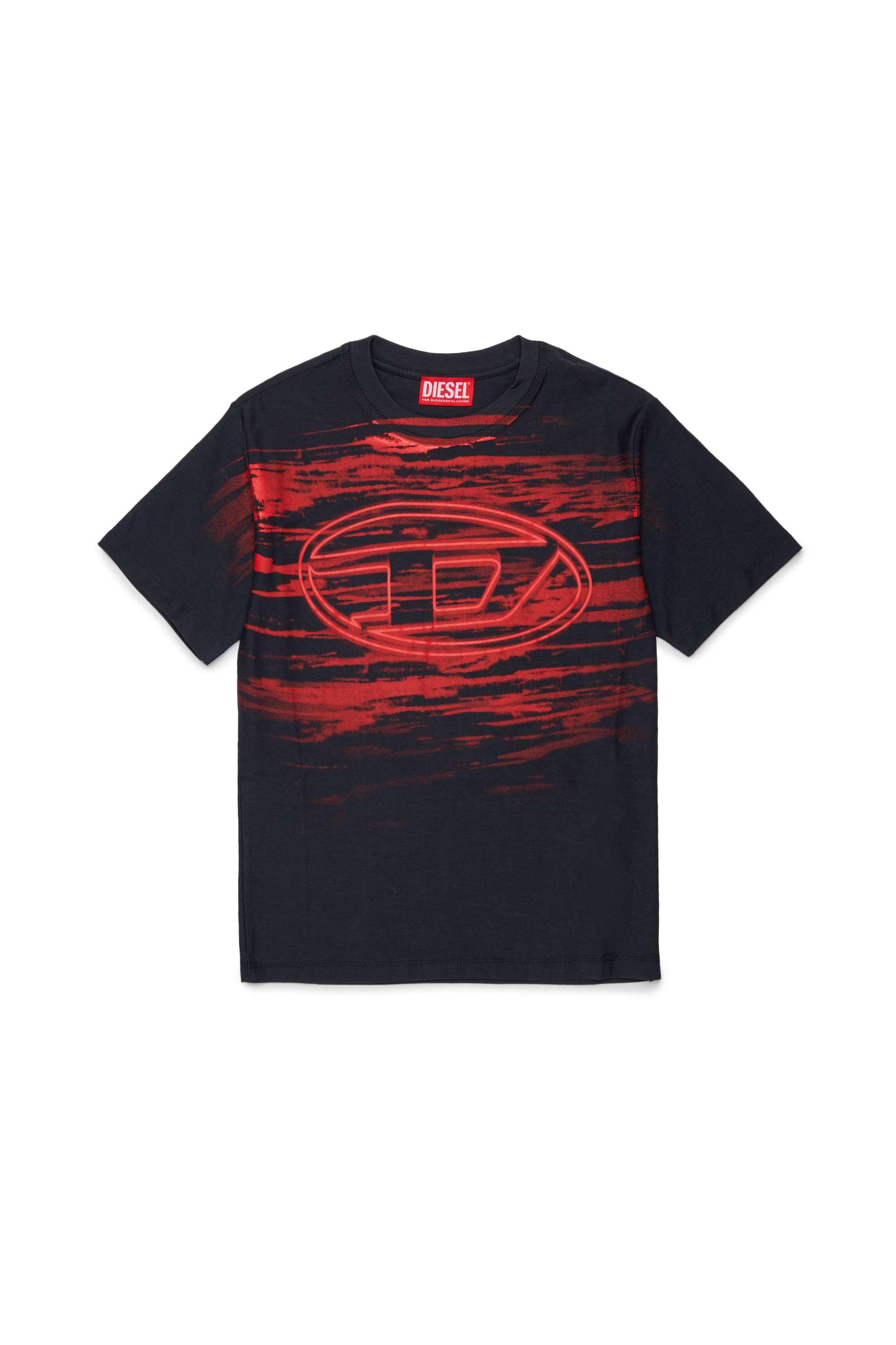 Diesel - TFRIT OVER, Man's T-shirt with Oval D logo and streaky effect in Black - 1