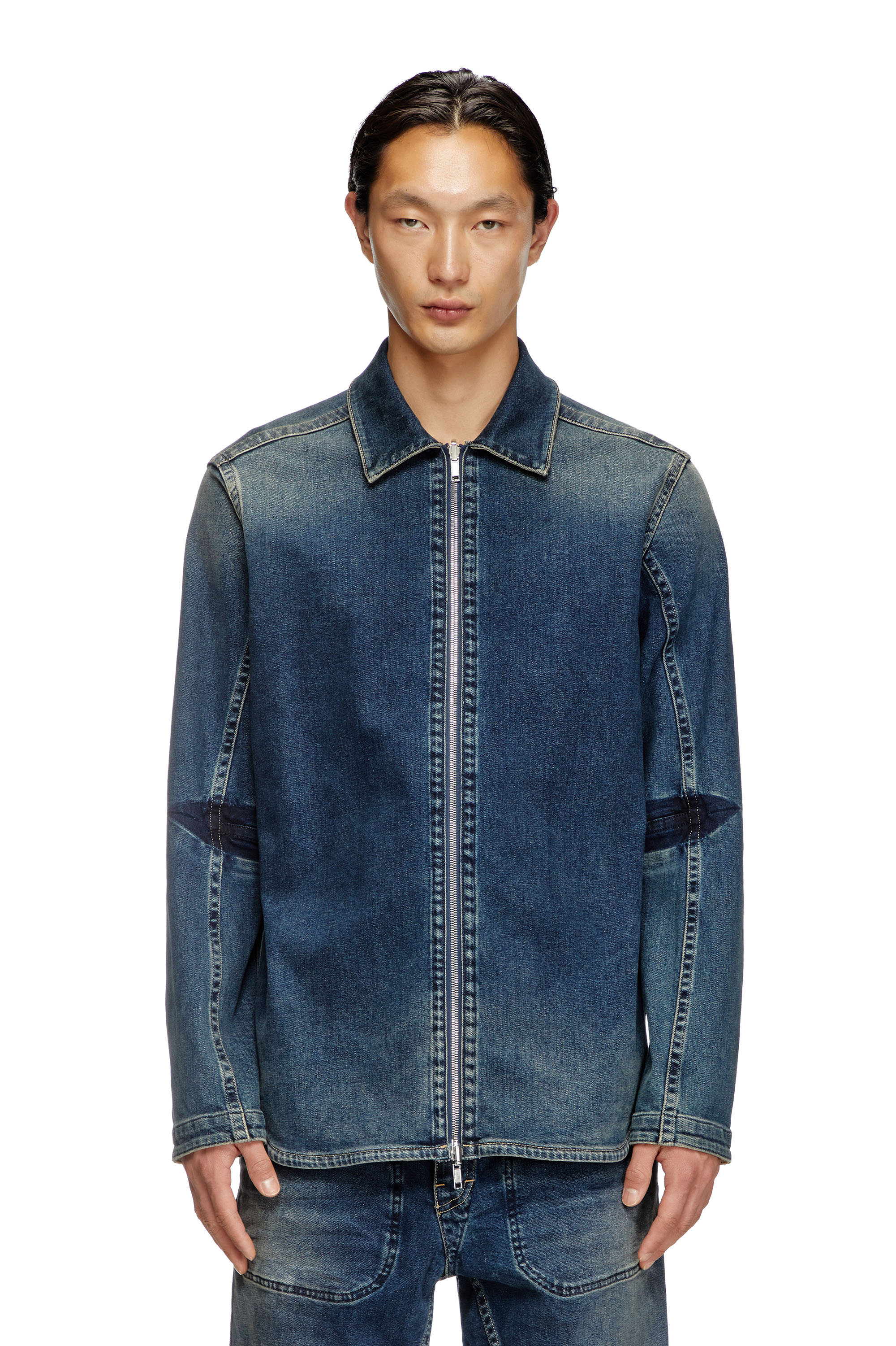 Diesel - D-SIMPLY-RE, Man's Zipped shirt in Rehab denim in Dark Blue - 3