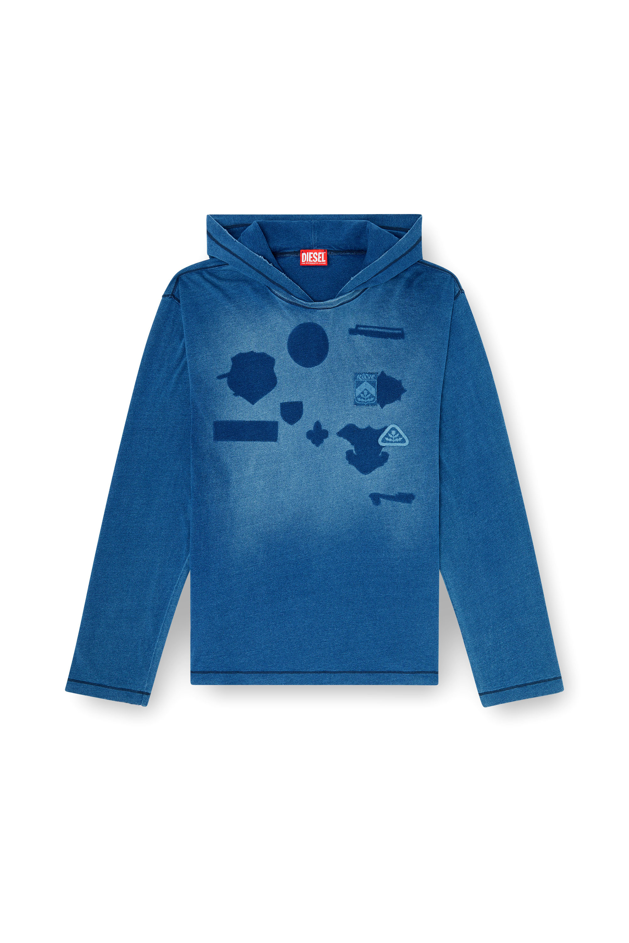 Diesel - T-NOX-LS-HOOD, Man's Hooded long-sleeve T-shirt with shadow-effect patches in null - 2