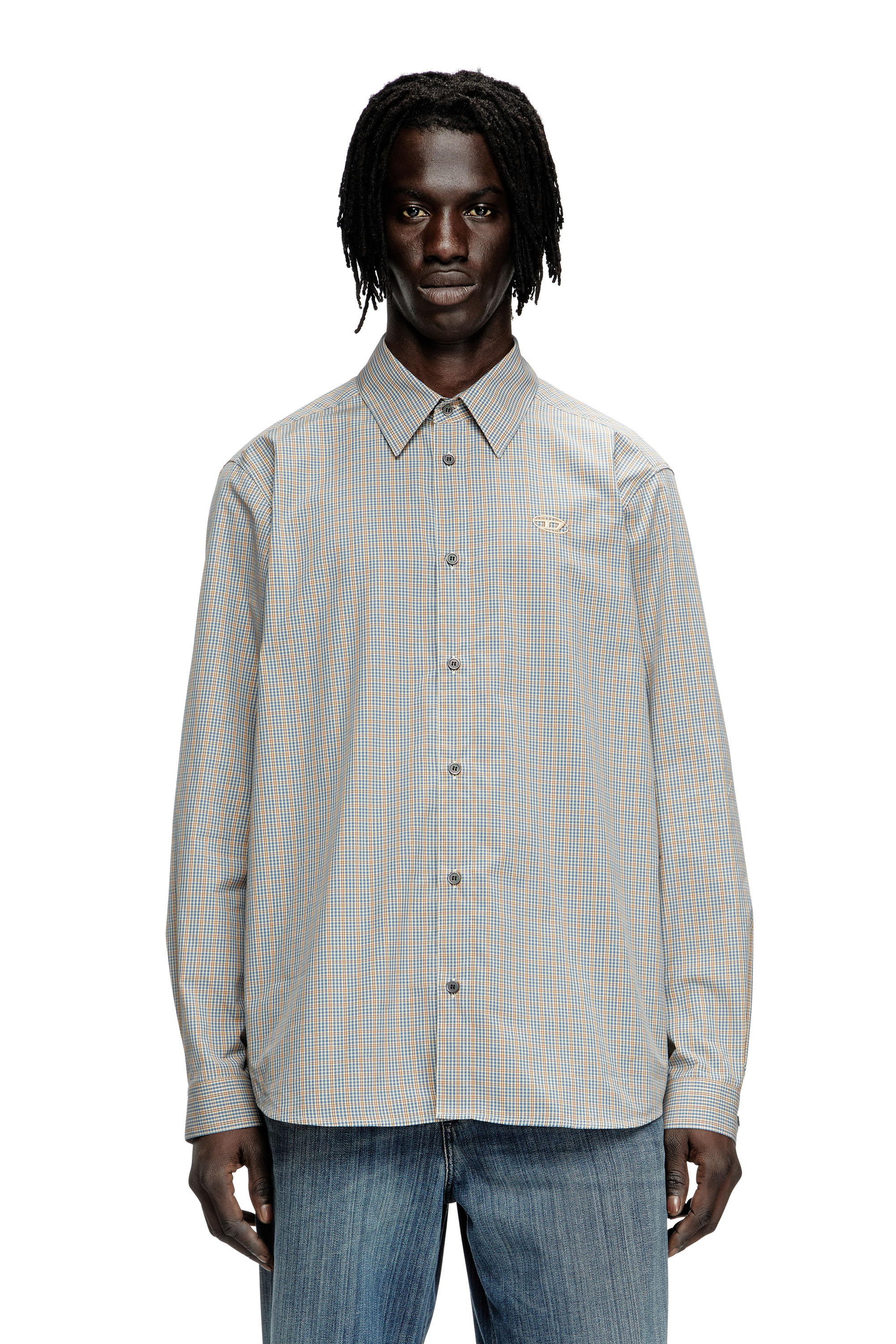 Diesel - S-SIMPLY-DLBV, Man's Checked shirt with Oval D embroidery in Brown/Grey - 1