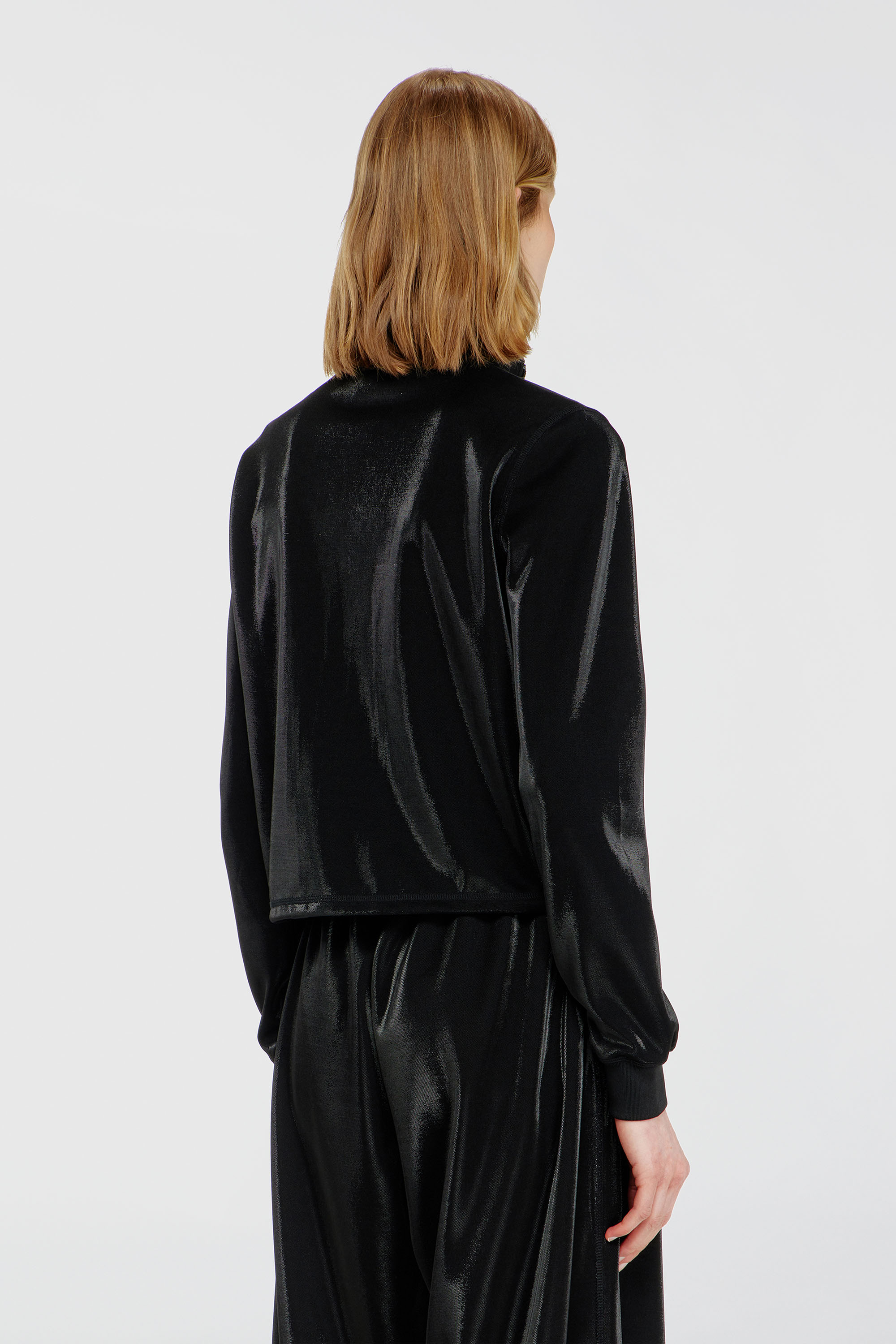 Women's Zipped sweatshirt with shiny piquet effect | Black