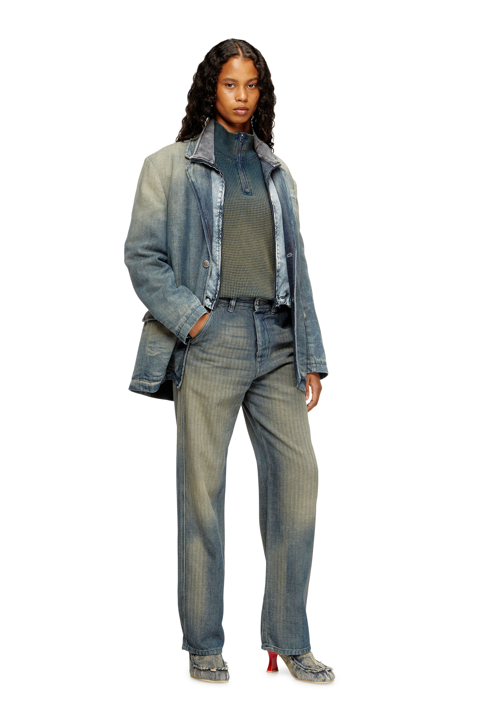 Diesel - D-REGER-D, Unisex's Blazer in dirt-effect herringbone denim in Grey/Blue - 7