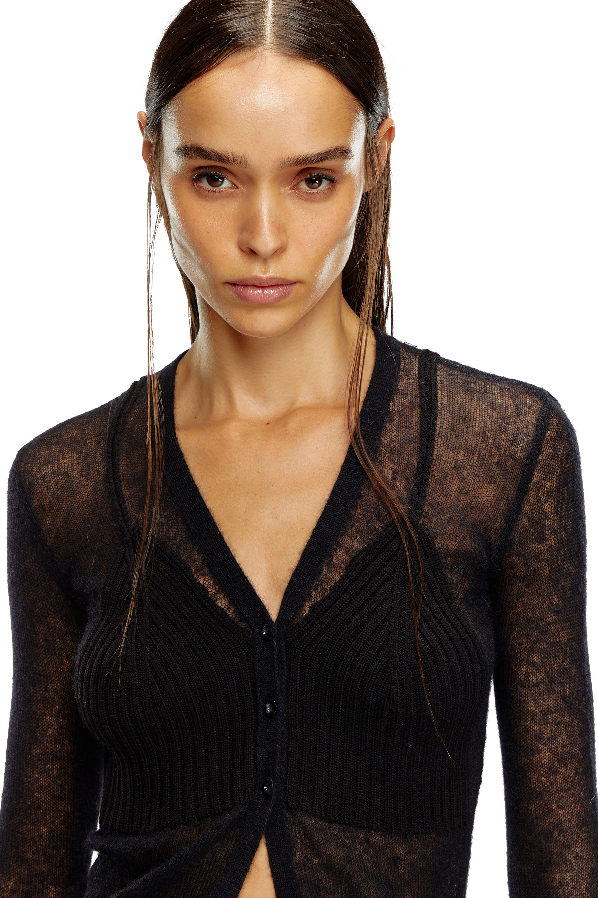 Diesel - M-ARINA, Woman's Sheer cardigan with bra detail in Black - 6