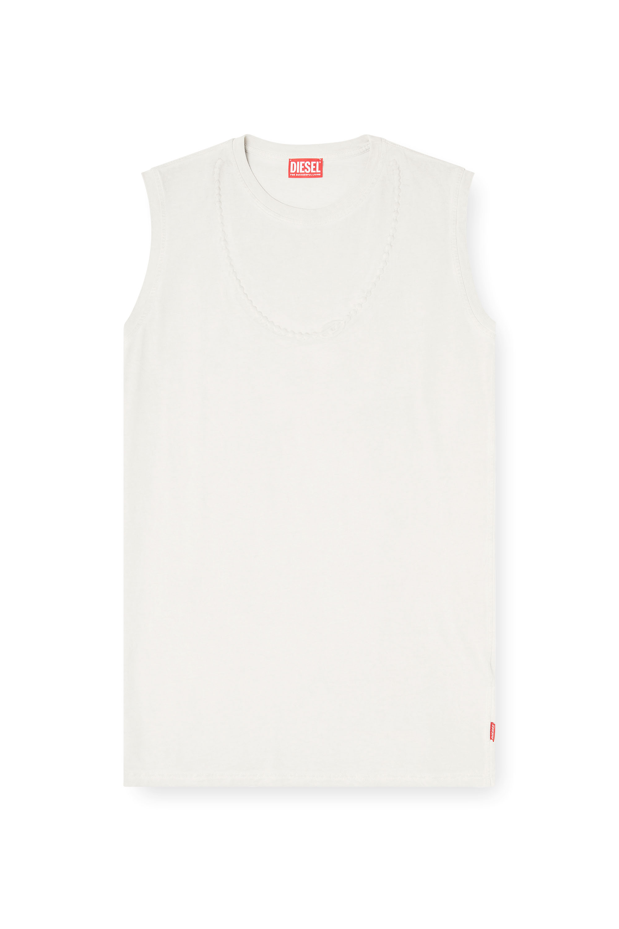 Diesel - D-EMB, Woman's Short cotton dress with embossed chain in White - 1