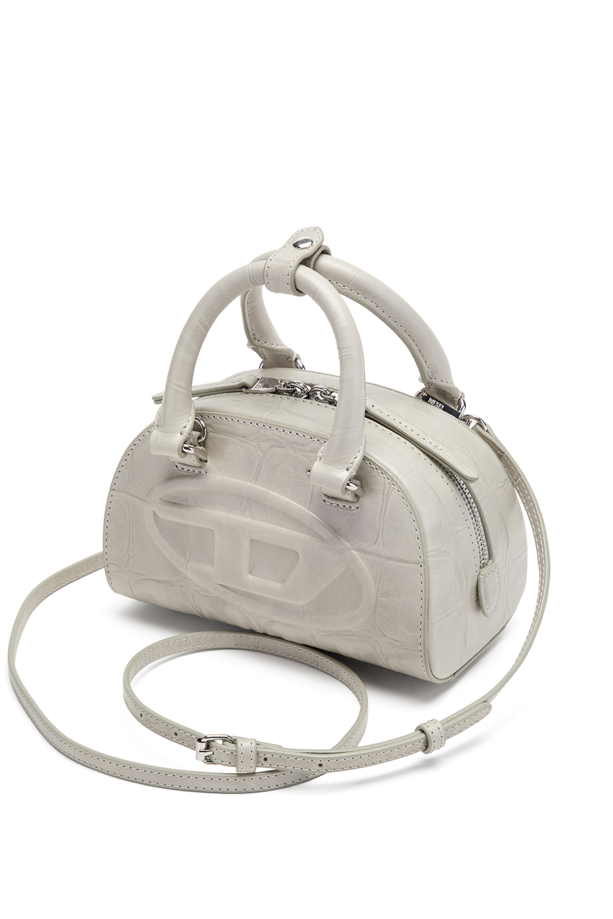Diesel - 1DR DOME CROSSBODY, Woman's 1DR Dome-Mini bowling bag in croc-effect leather in Grey - 5