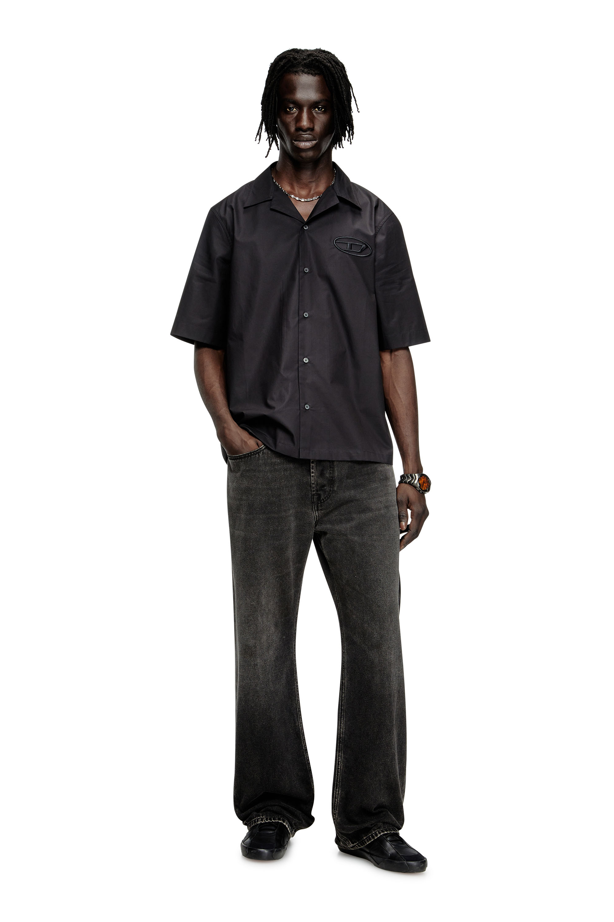 Diesel - S-MAC-PCAL, Man's Bowling shirt with Oval D in Black - 2