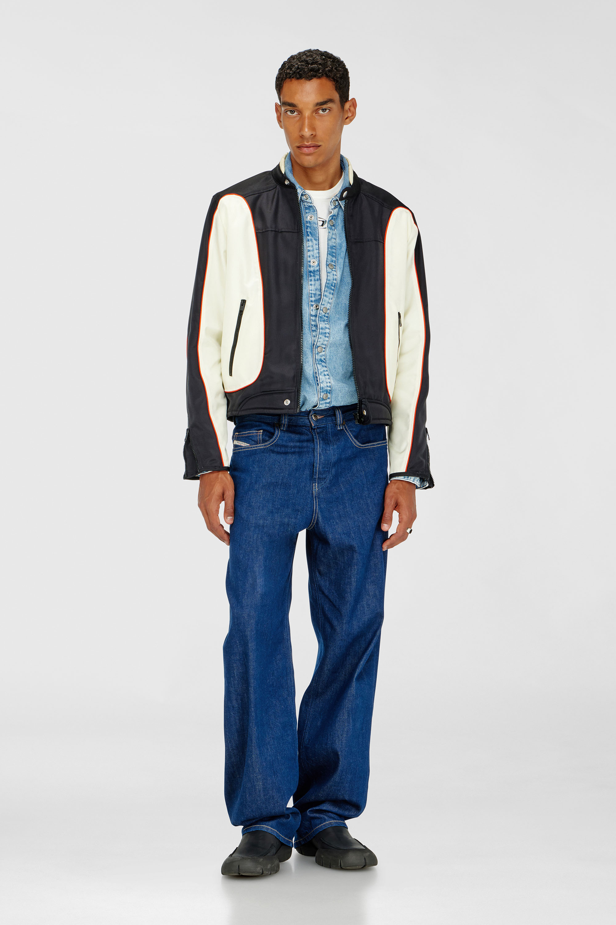 Colour-block biker jacket with piping
