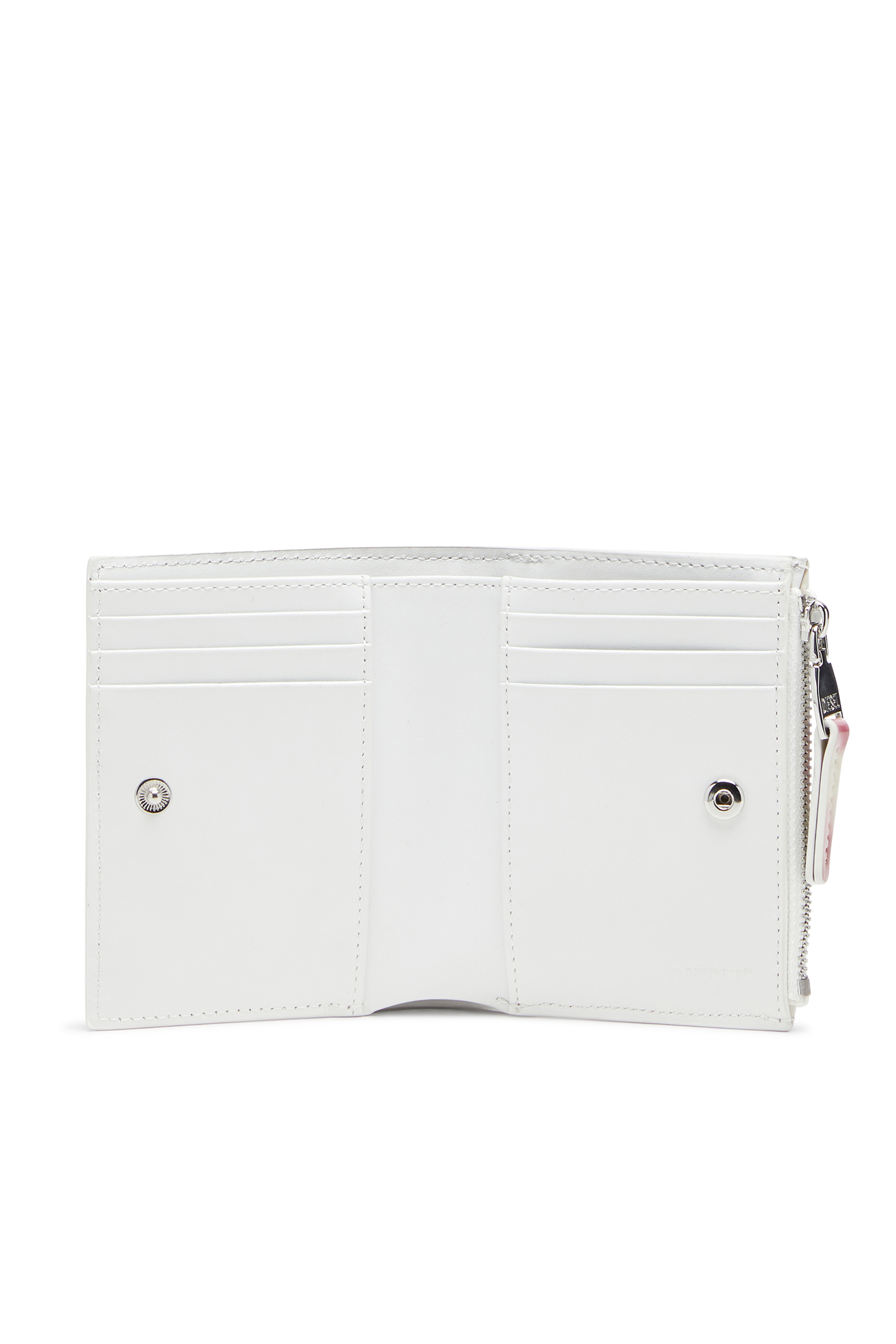 Diesel - PLAY BI-FOLD ZIP II, Woman's Small wallet in printed glossy PU in White/Pink - 3