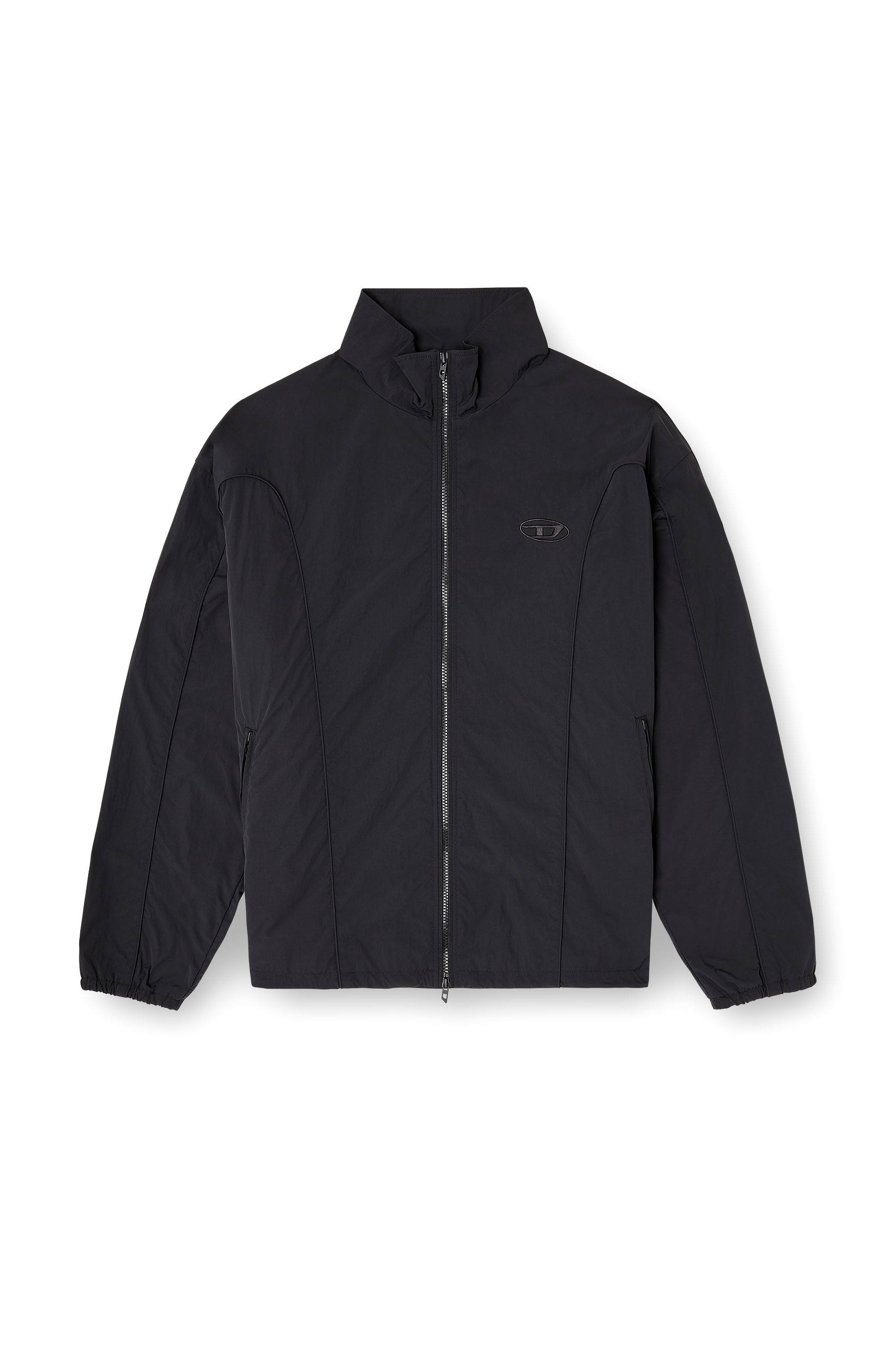 Diesel - J-FIVE-WRD-AKAD, Man's Crinkled-nylon jacket with piping in Black - 3