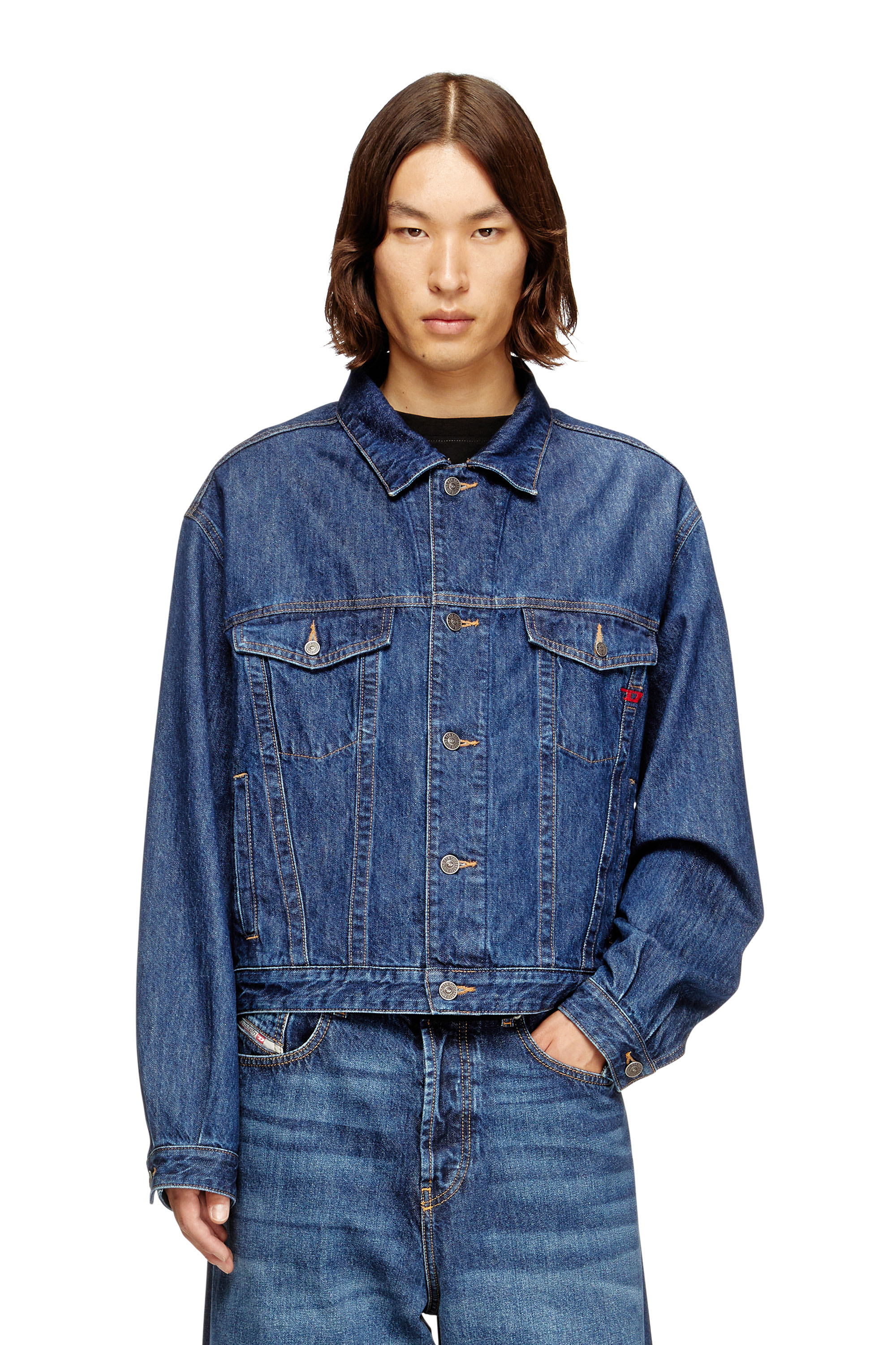 Diesel - D-RANGER, Unisex's Trucker jacket in DNA denim in Medium blue - 1