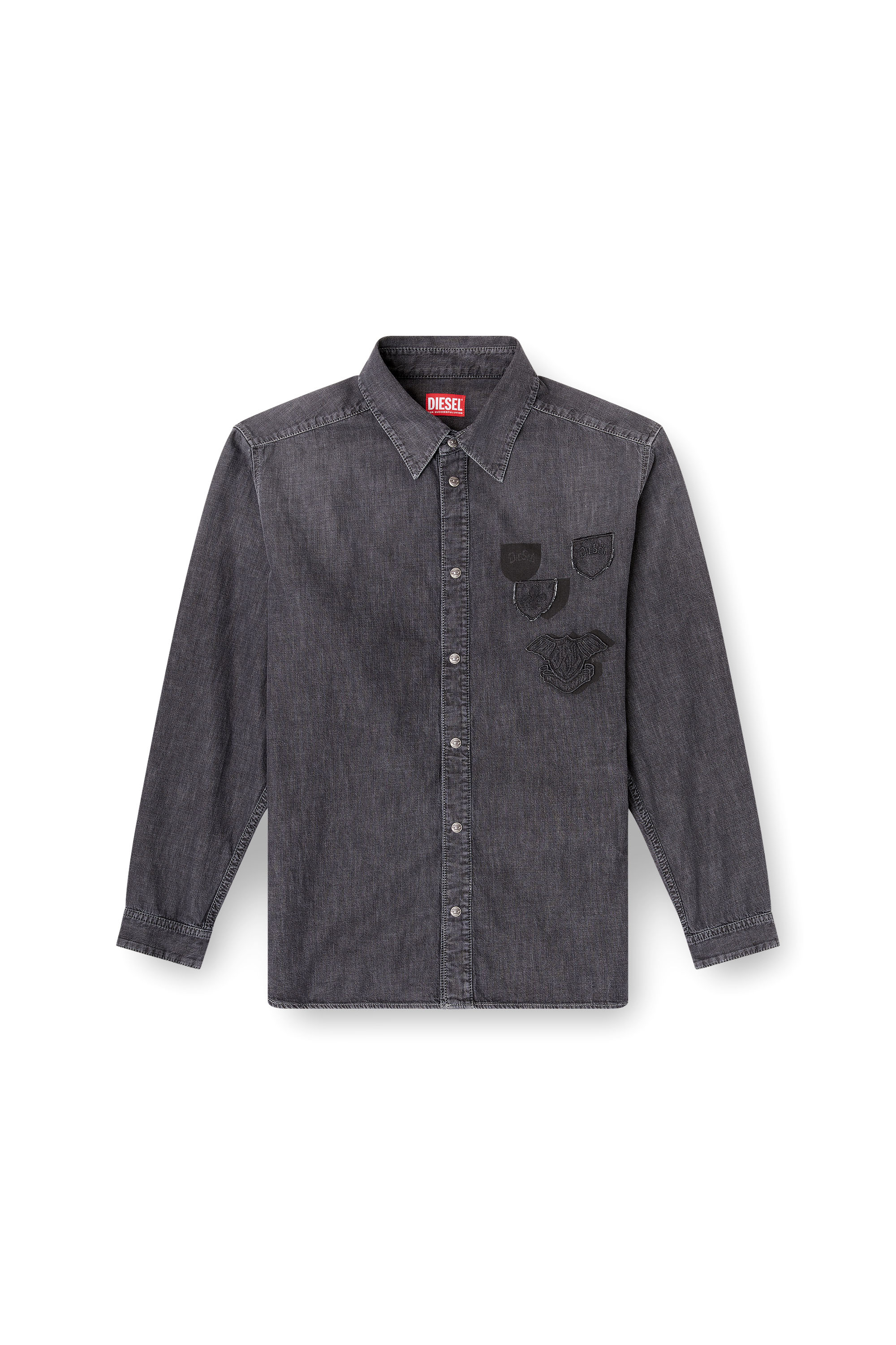 Diesel - D-SIMPLY-S15, Man's Denim shirt with back embroidery in Grey - 3