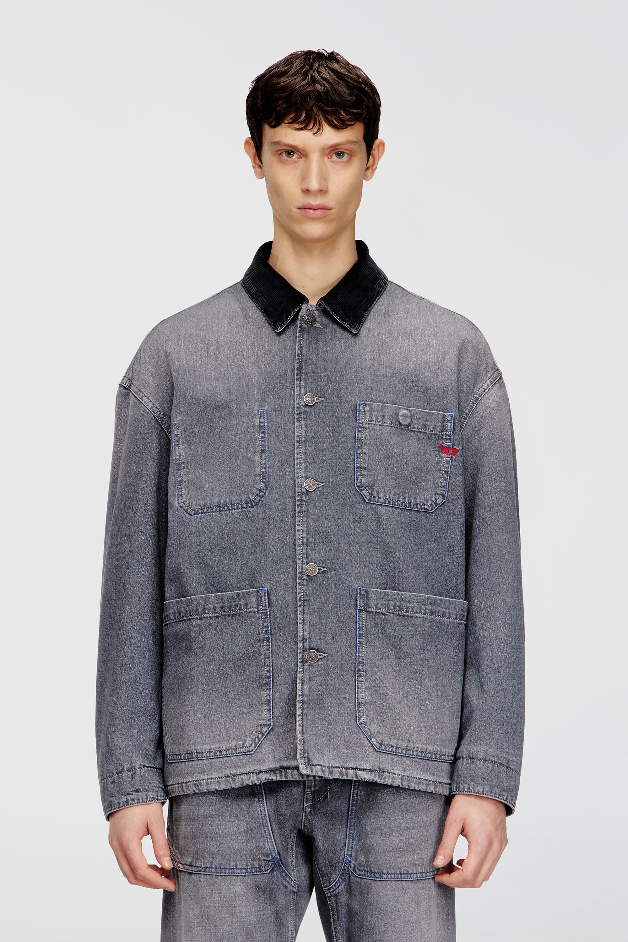 Diesel - D-STACK-U-L, Unisex's Utility-style denim jacket with contrasting collar in Grey - 1
