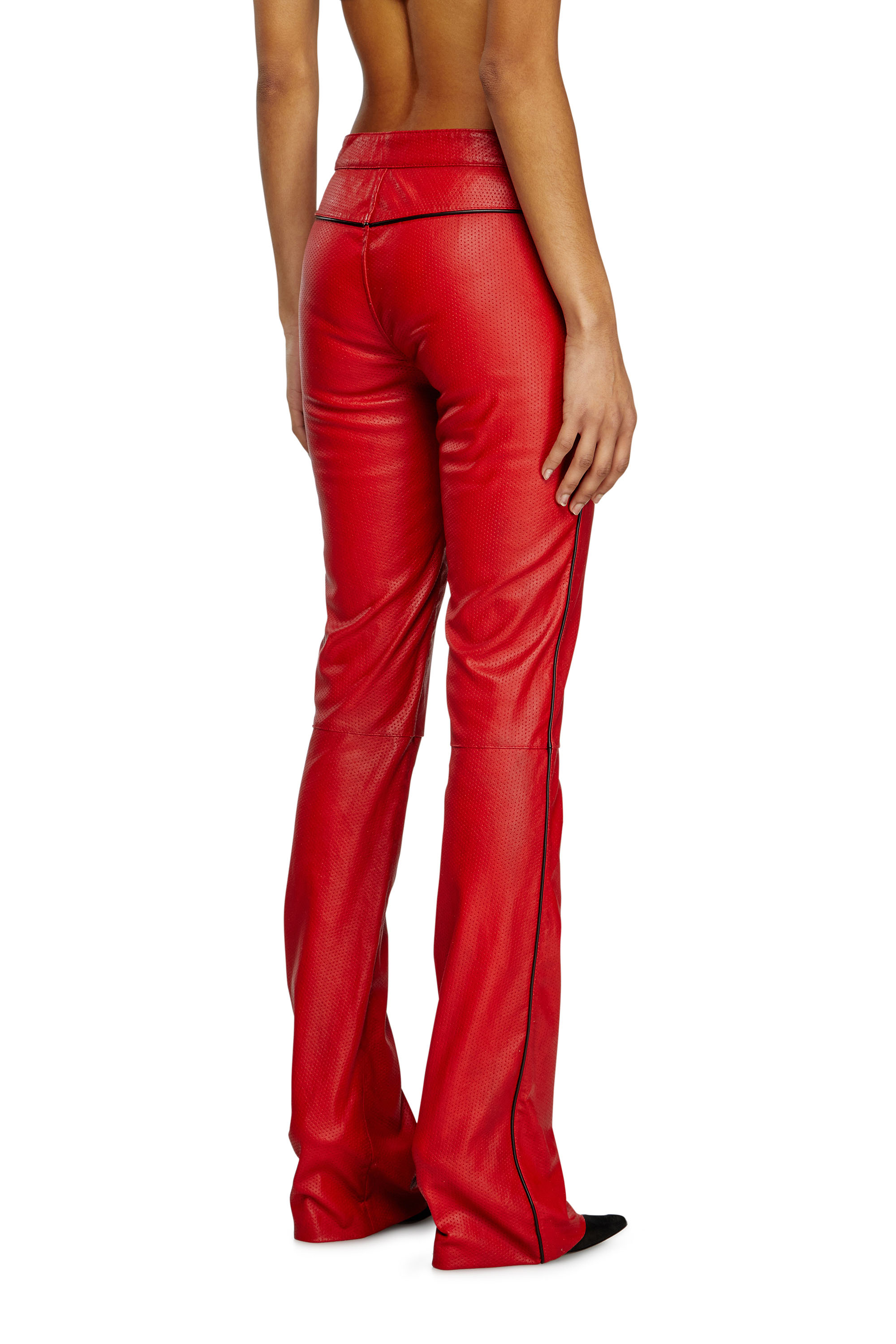 Diesel - L-INSEY, Woman's Biker pants in perforated stretch leather in Red - 4