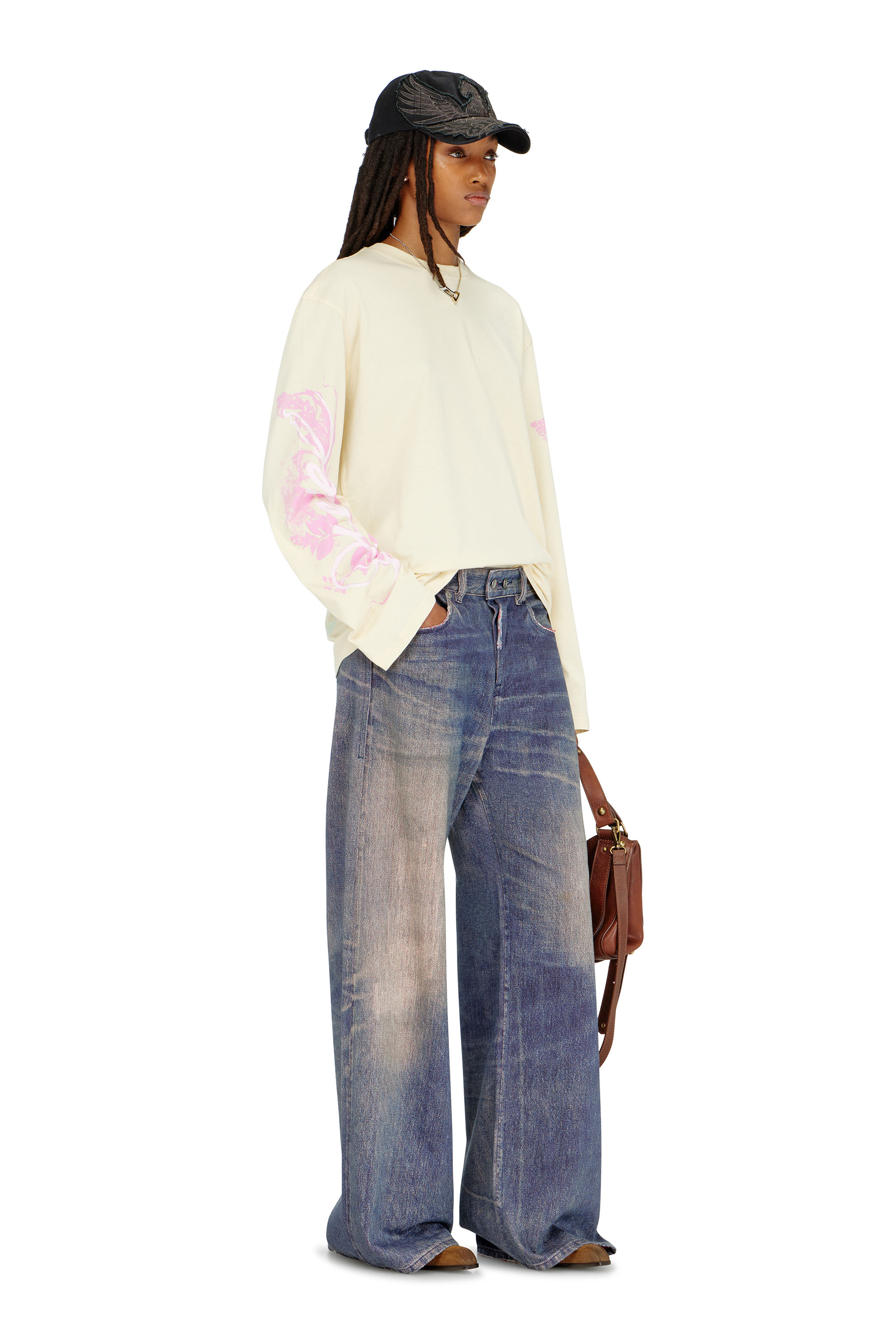 Diesel - T-HILARY-LS-AA3, Woman's Long-sleeve T-shirt with graphic prints and crystals in null - 1