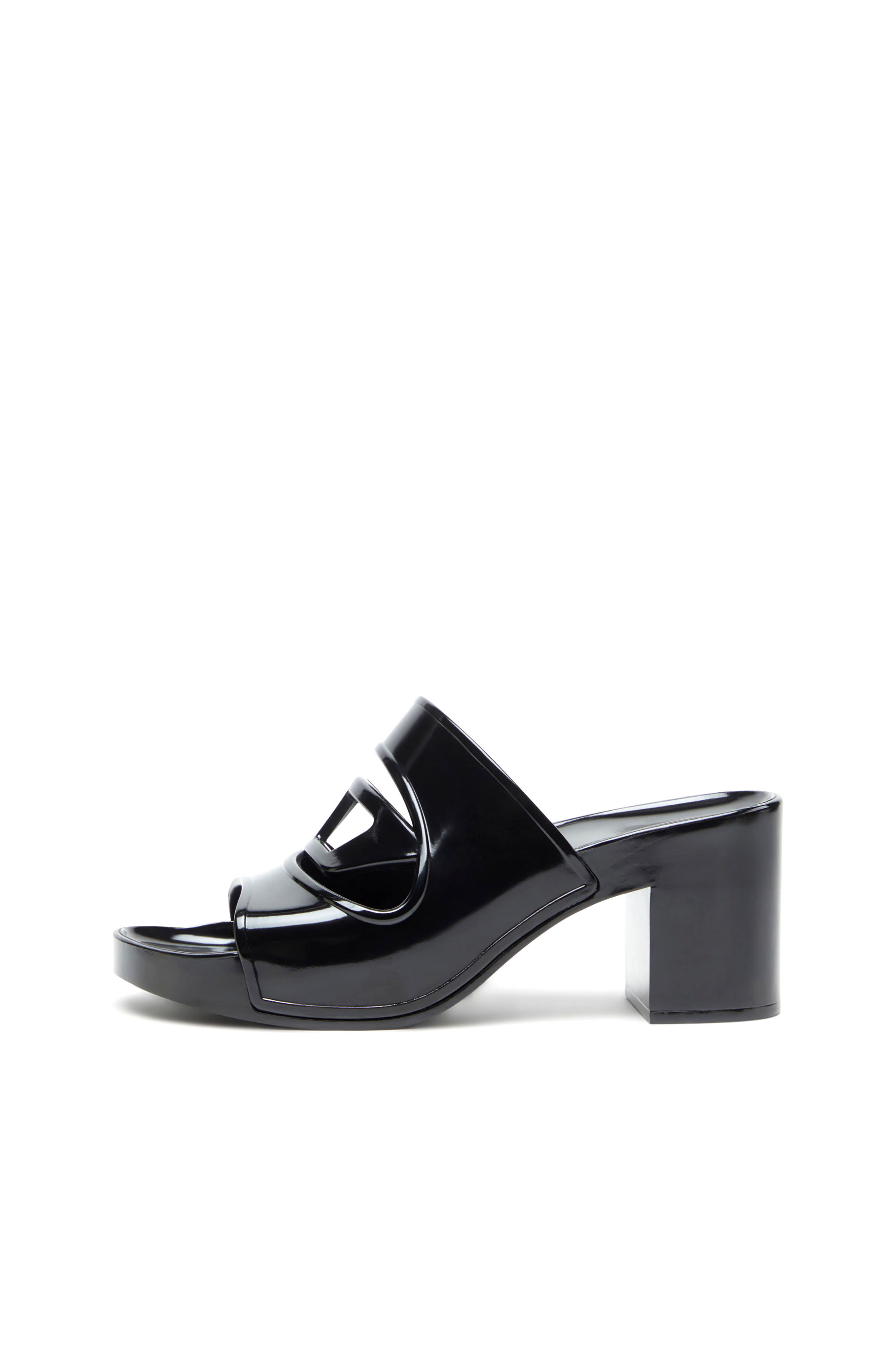 Diesel - SA-BONNIE, Woman's Sa-Bonnie-Heeled rubber slides with cut-out logo in Black - 7