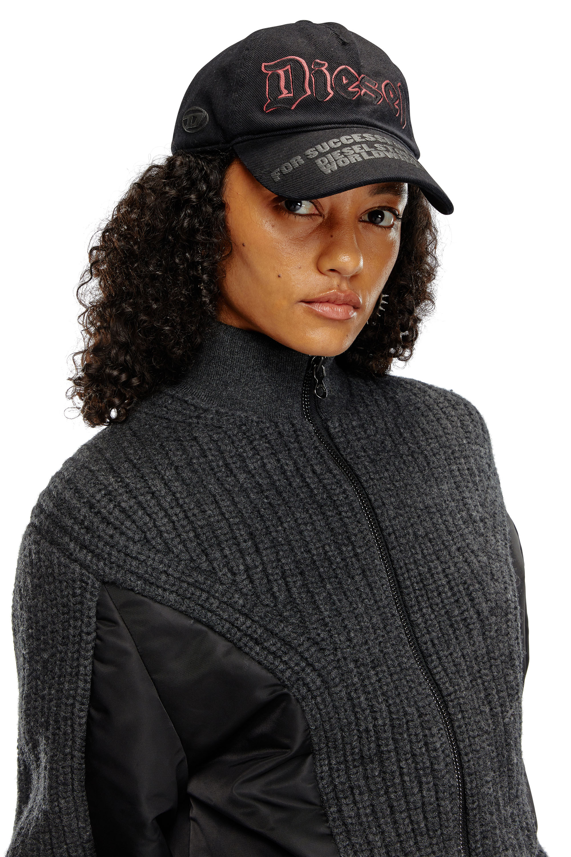 Diesel - M-ODENA, Woman's Jacket in wool knit and padded nylon in Black - 4