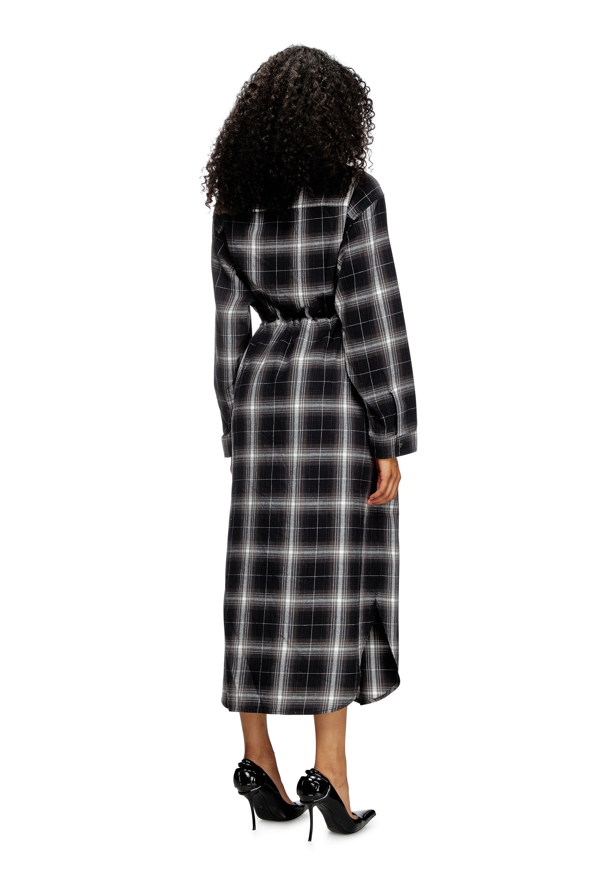 Diesel - D-REAMER, Woman's Midi shirt dress in check flannel in Black/White - 3