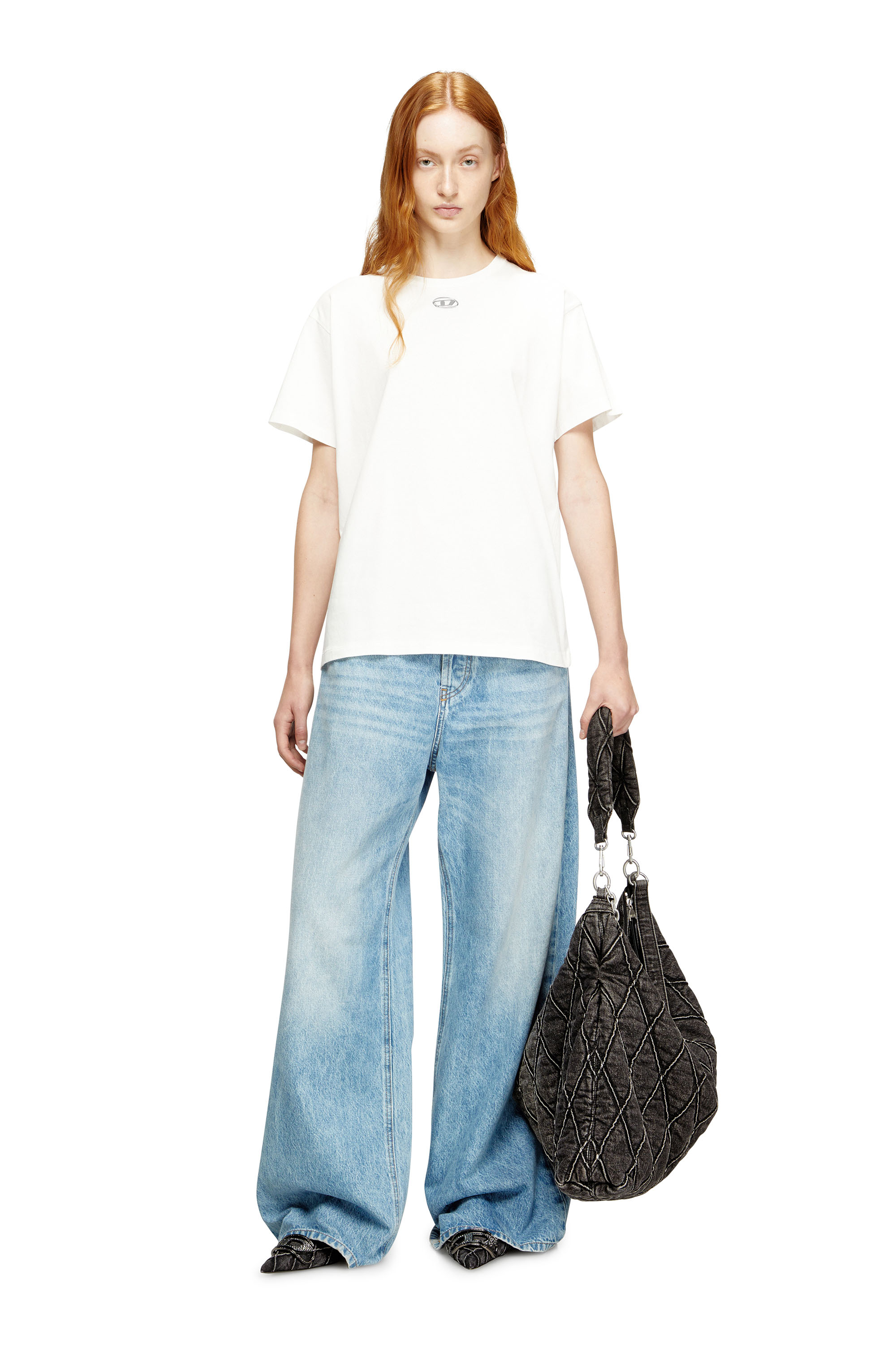 Diesel - T-NORMY-OD-S1, Woman's Cotton T-shirt with metallic Oval D in White - 1