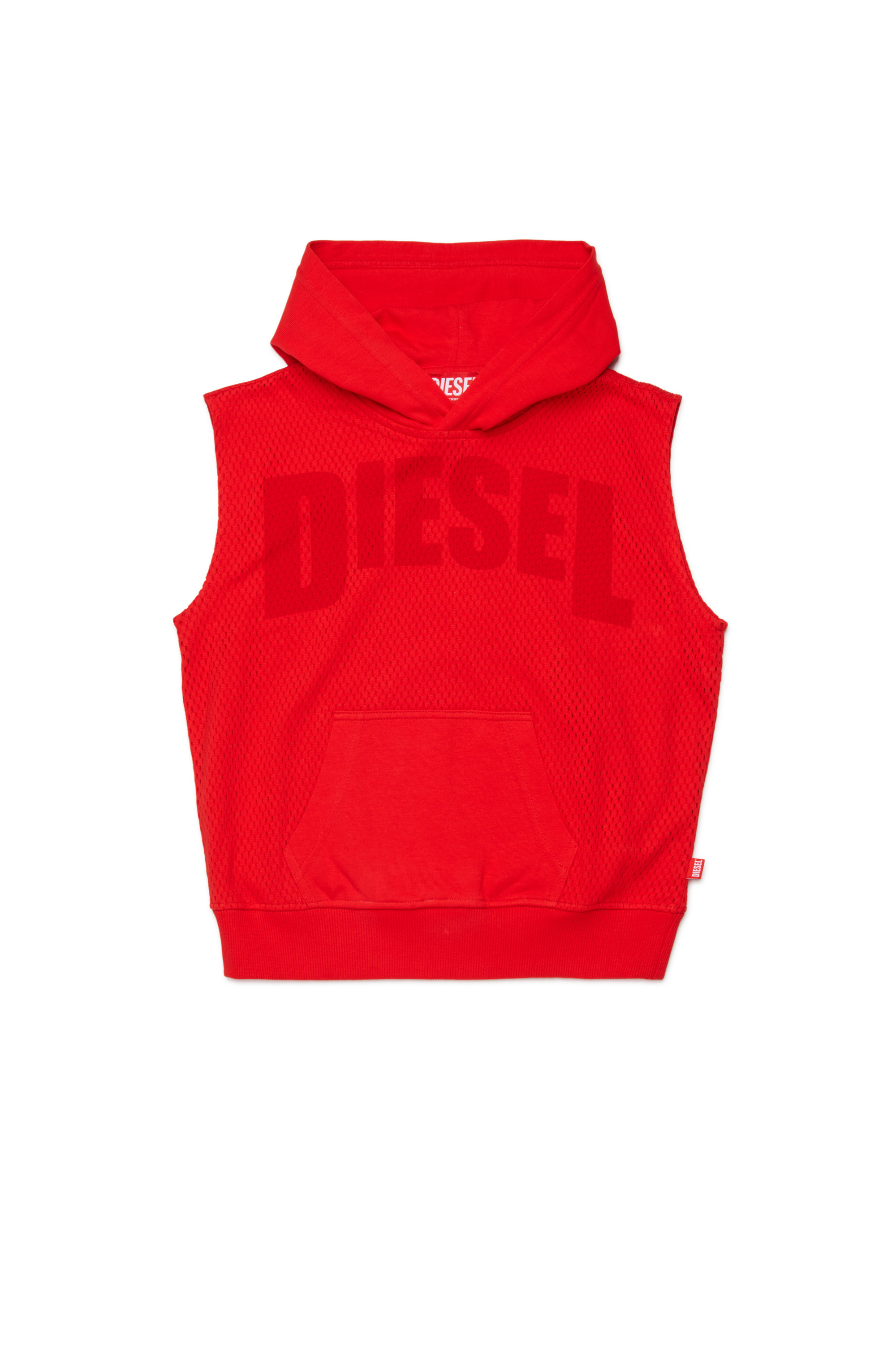 Diesel - SMESH OVER, Man's Sleeveless hoodie in cotton mesh in Red - 1
