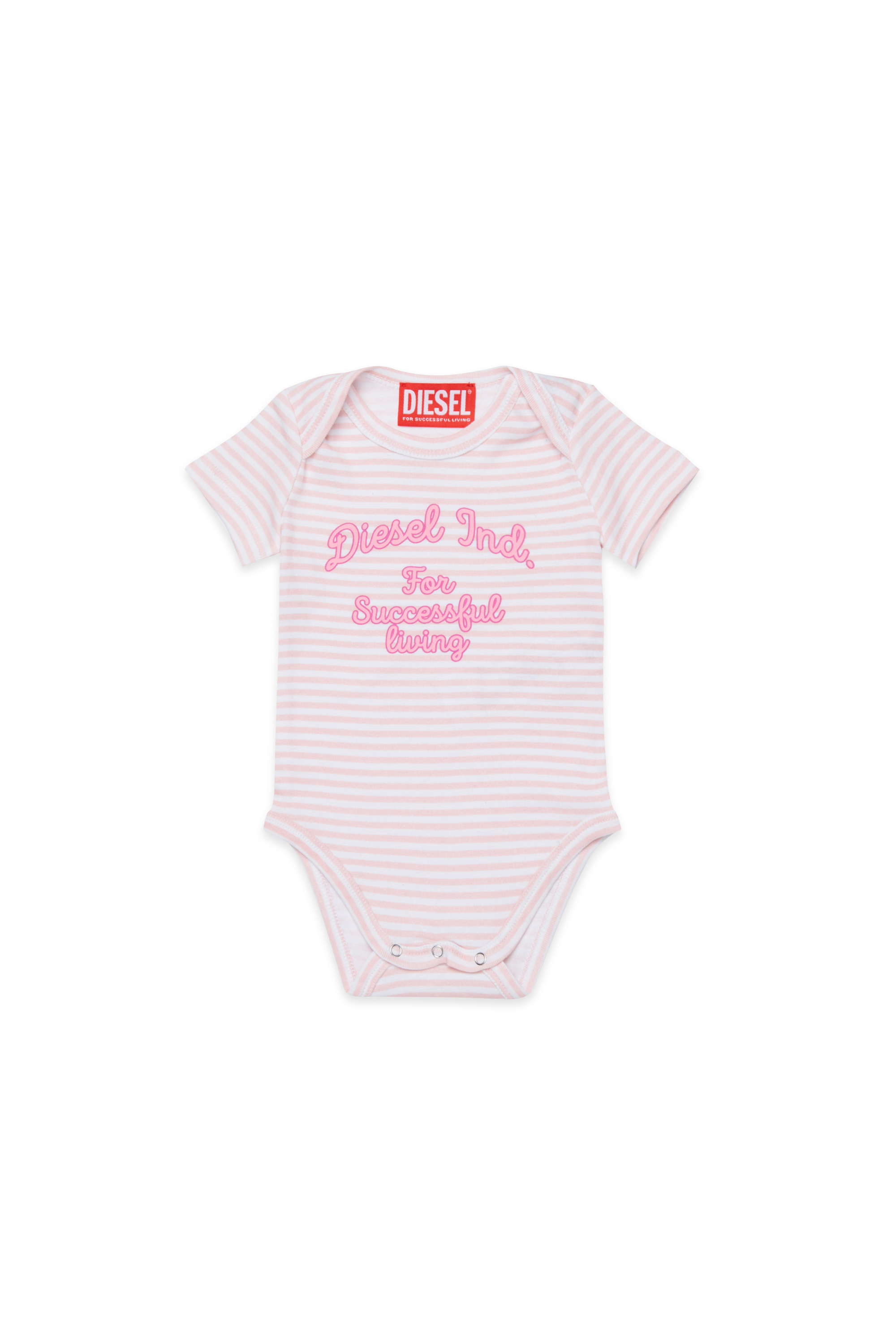 Diesel - USPEL-NB, Unisex's Cotton bodysuit with stripes and print in Pink - 1