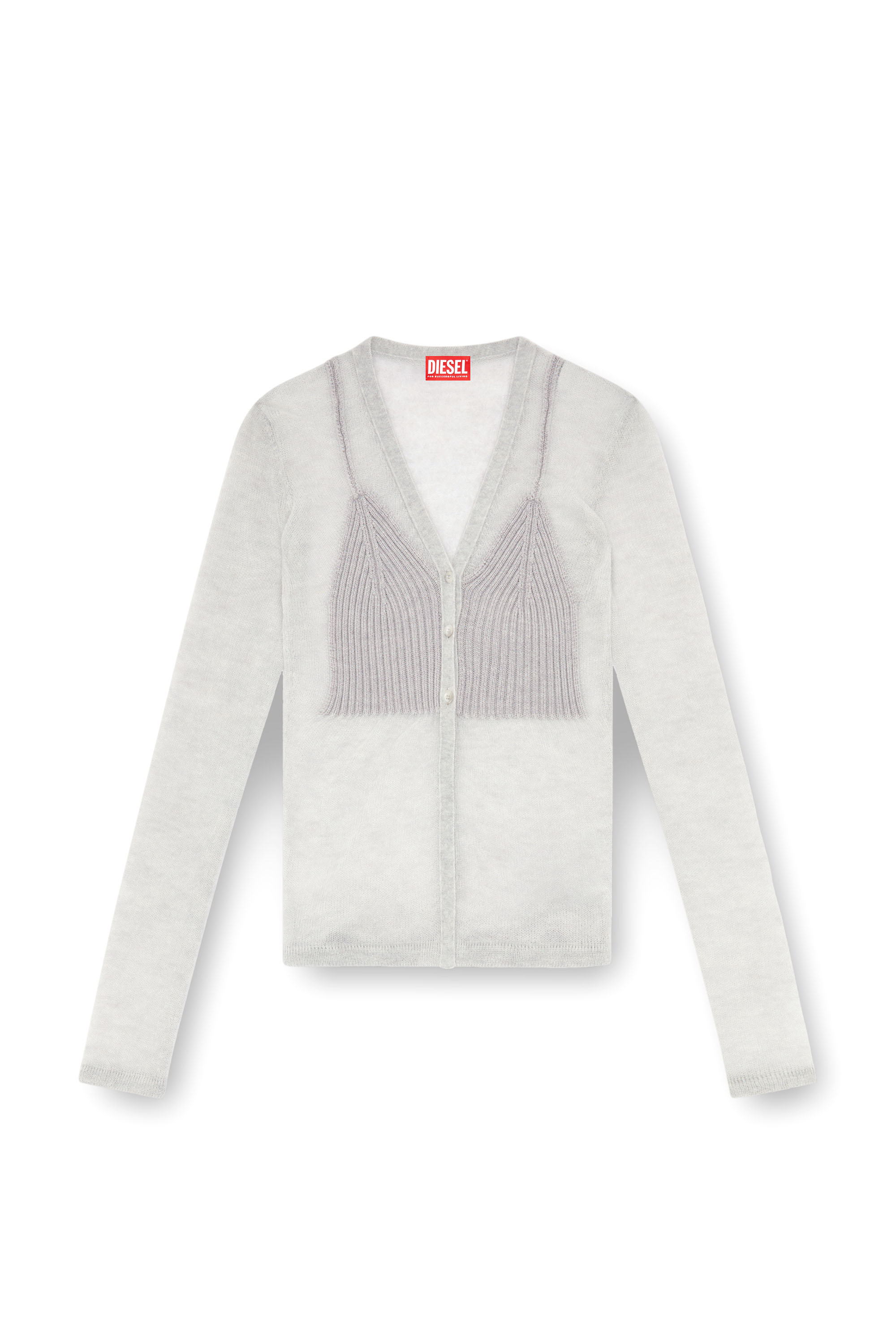 Diesel - M-ARINA, Woman's Sheer cardigan with bra detail in Light Grey - 6