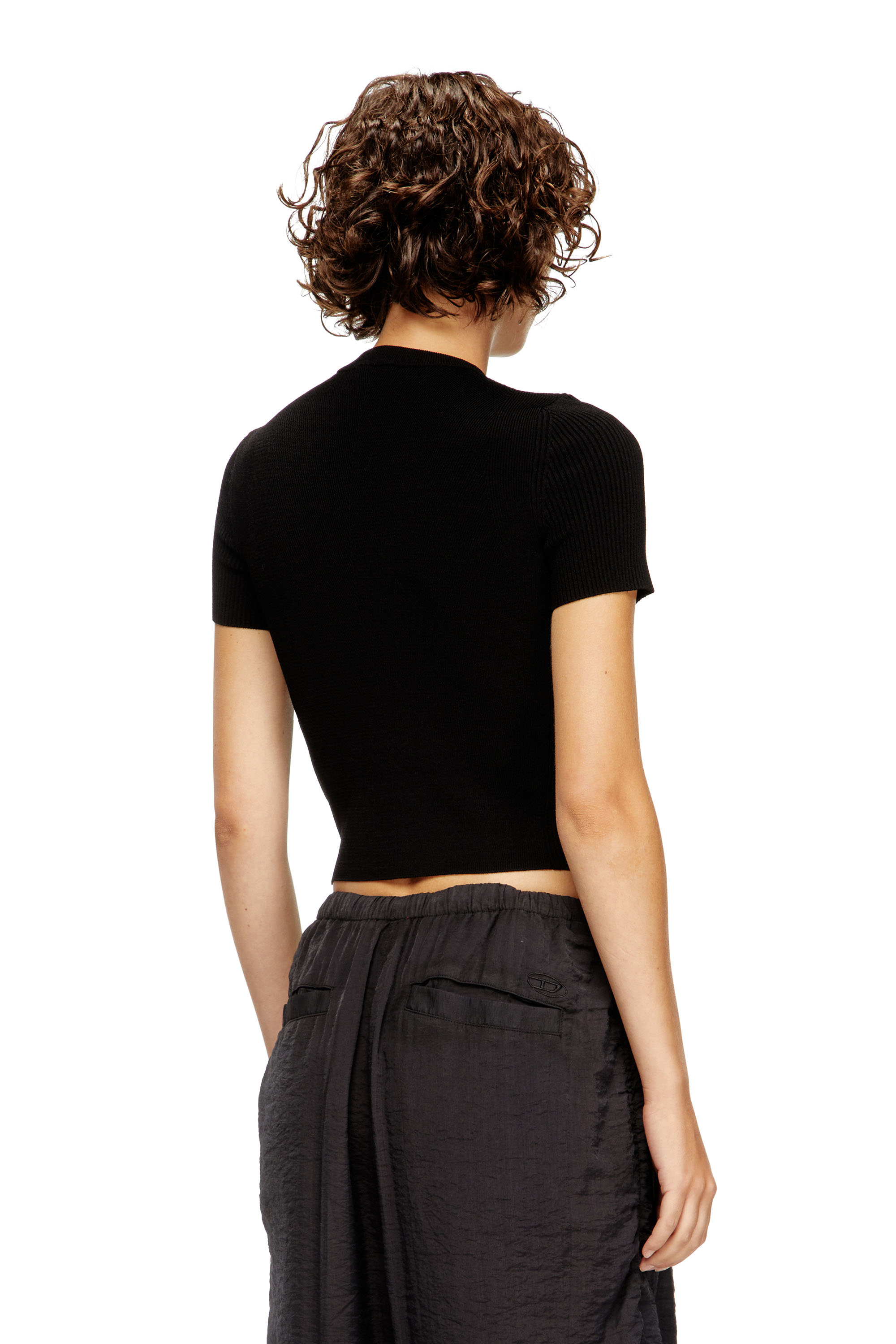 Diesel - M-VALARI-SS, Woman's Short-sleeve jumper with metal Oval D in Black - 4