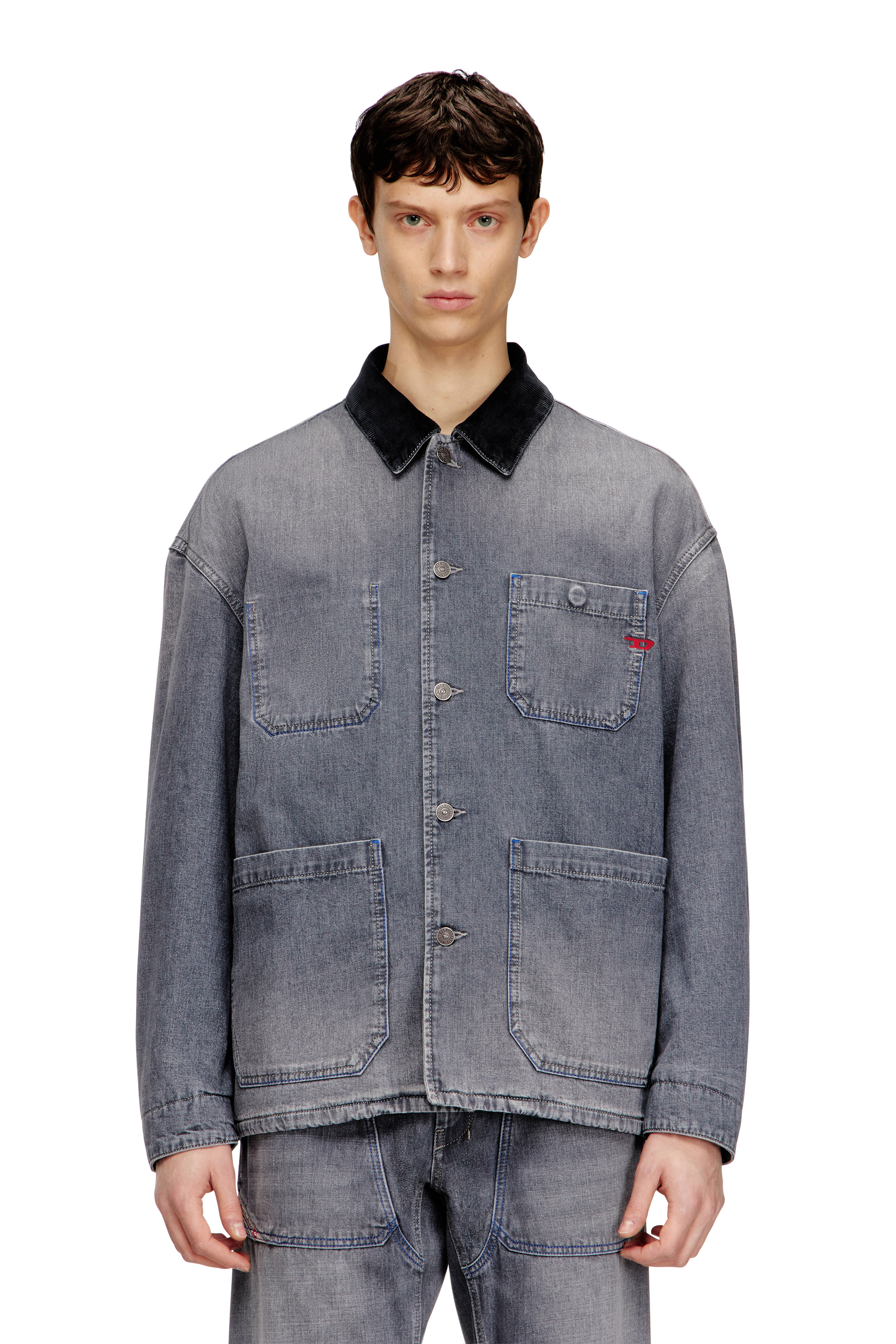 Diesel - D-STACK-U-L, Unisex's Utility-style denim jacket with contrasting collar in Grey - 1