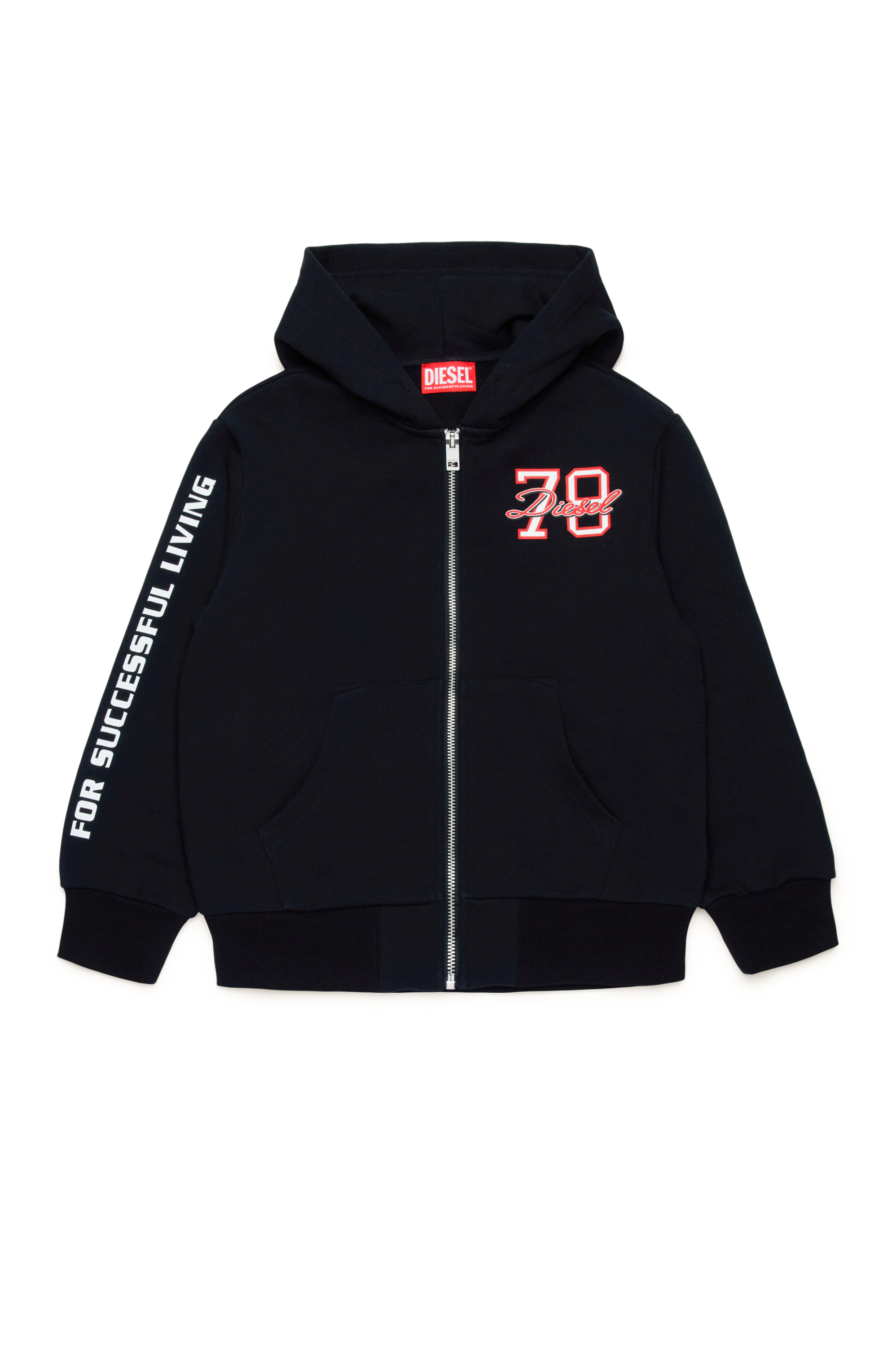 Diesel - SGINNHOODZIPK9 OVER, Man's Zip-up hoodie with collegiate logo in Black - 1