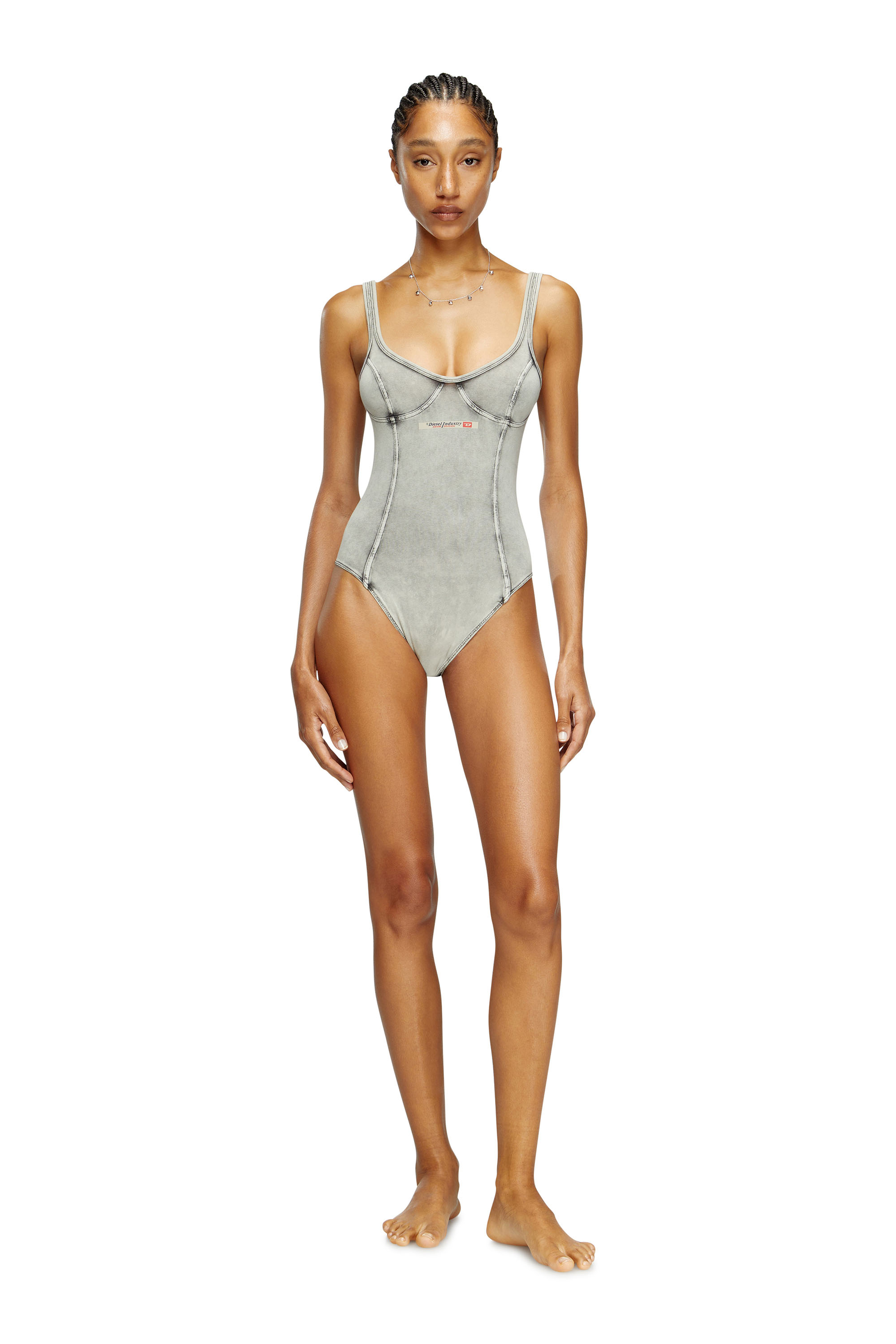 Diesel - CAMI-DNM, Woman's Bodysuit in denim-effect jersey in Grey - 1