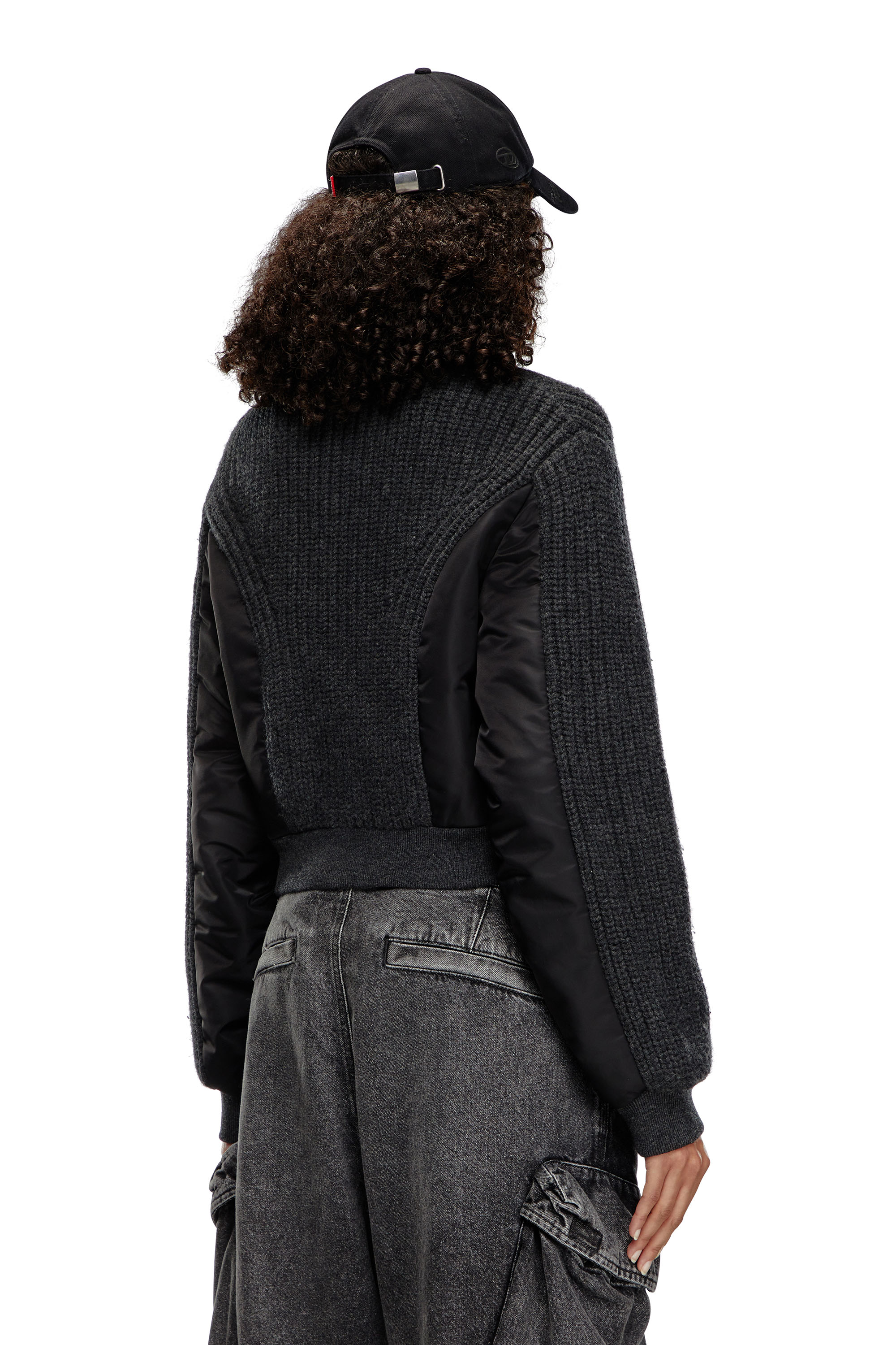 Diesel - M-ODENA, Woman's Jacket in wool knit and padded nylon in Black - 3