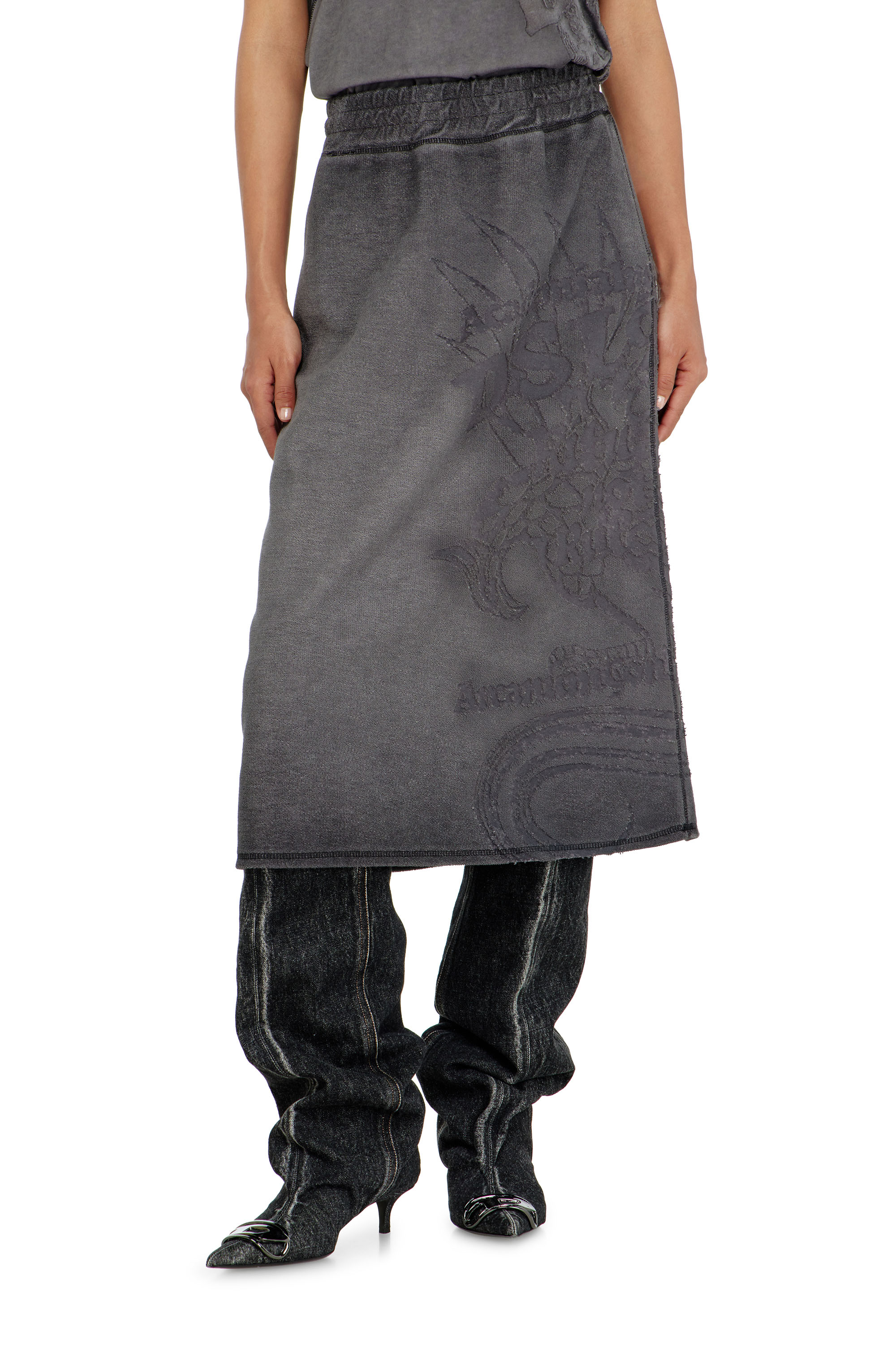 Diesel - O-BEAUTY, Woman's Fleece midi skirt with d&eacute;vor&eacute; print in null - 2