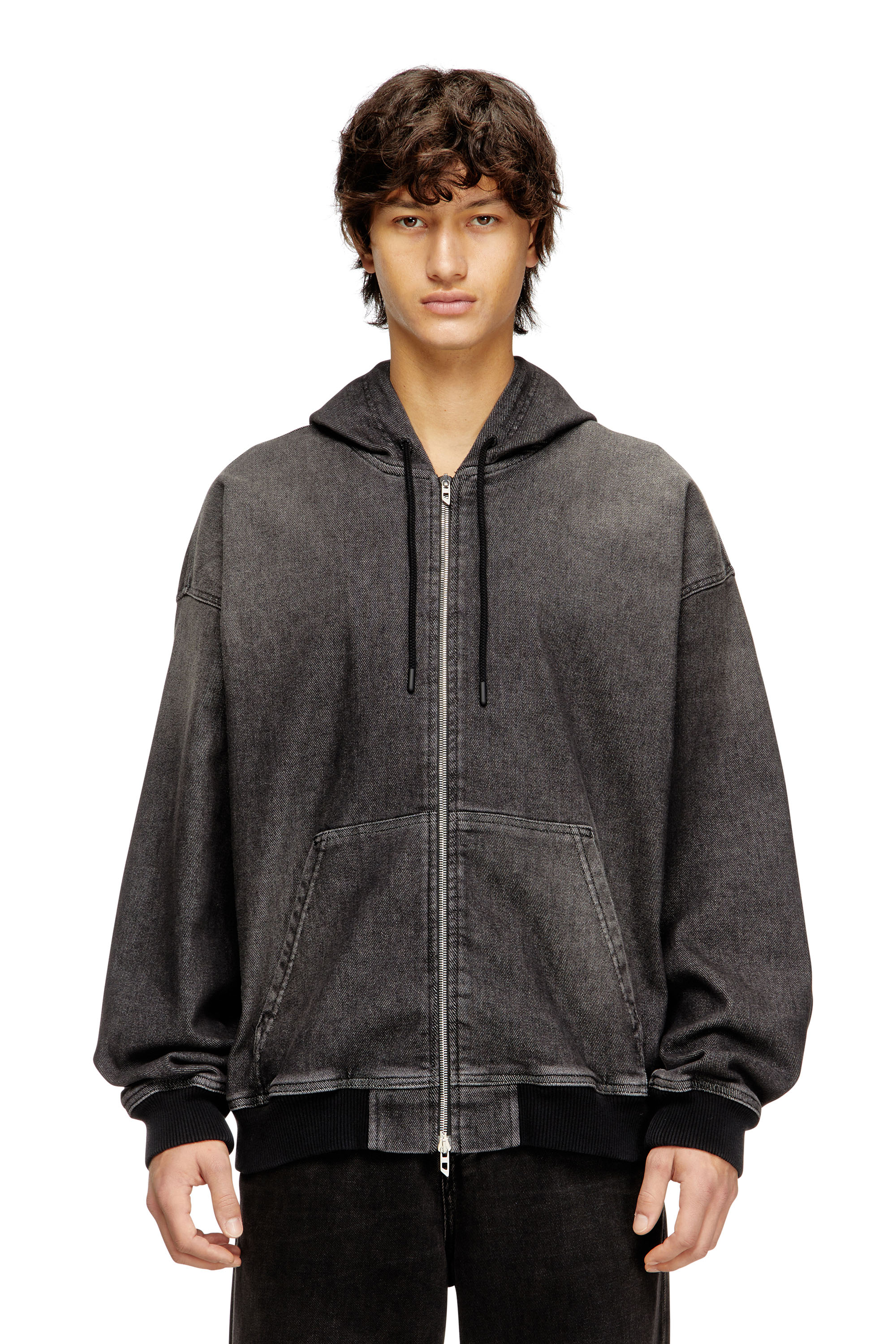 Diesel - D-GIRI-S TRACK, Unisex's Zipped hoodie in dirt-effect Track Denim in Black - 3